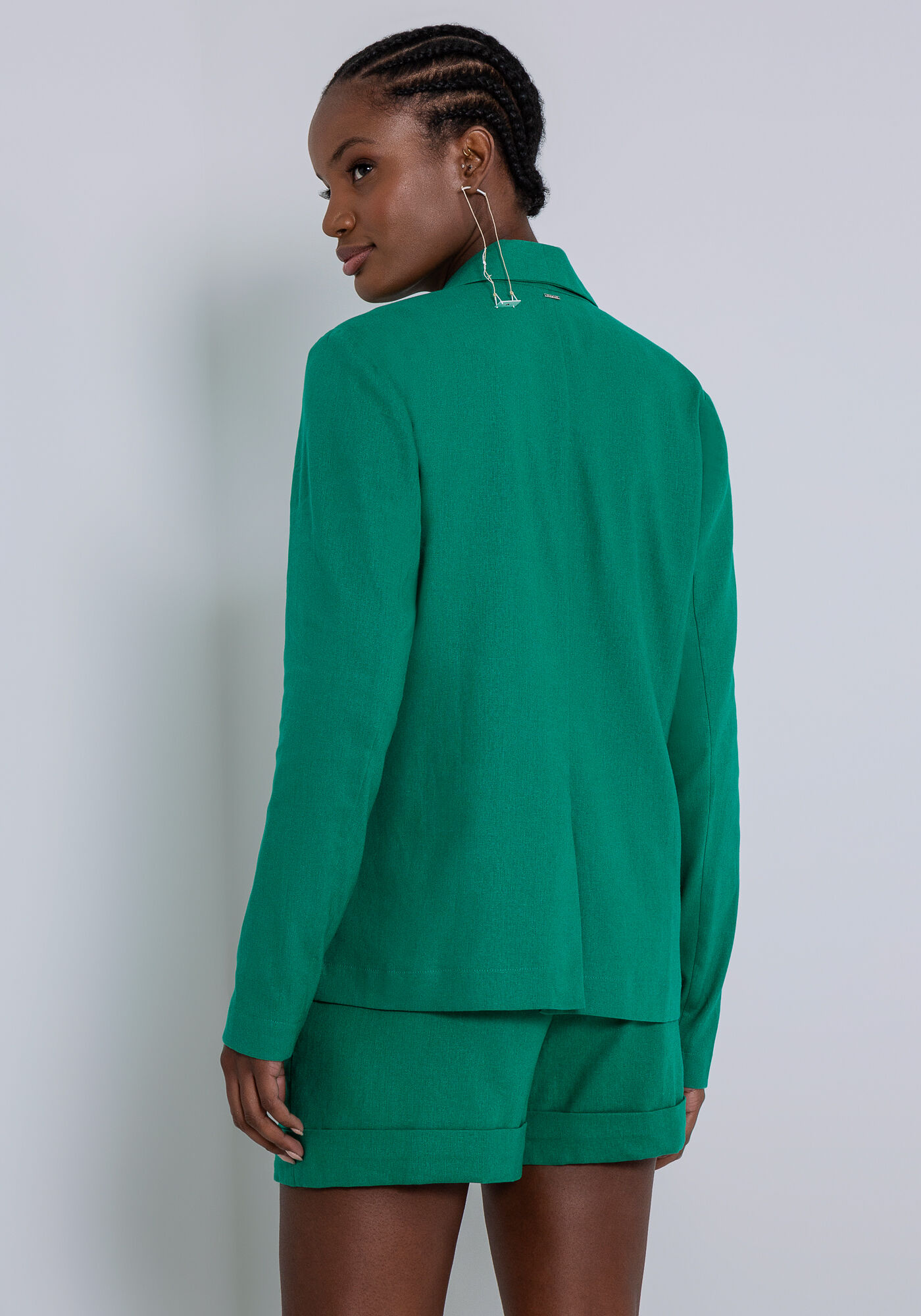 Blazer Boyfriend em Linho com Lapela, VERDE GLIMMER, large.
