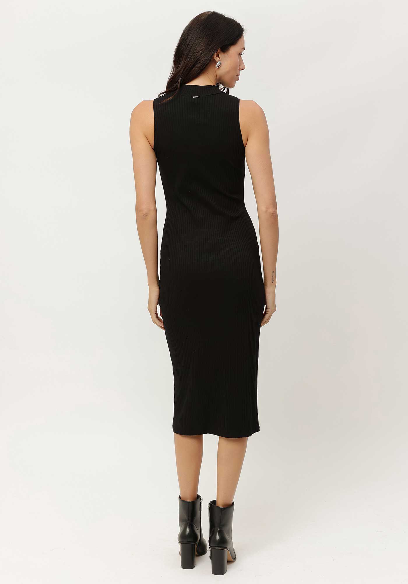 Vestido Midi Canelado com Gola Alta, , large.