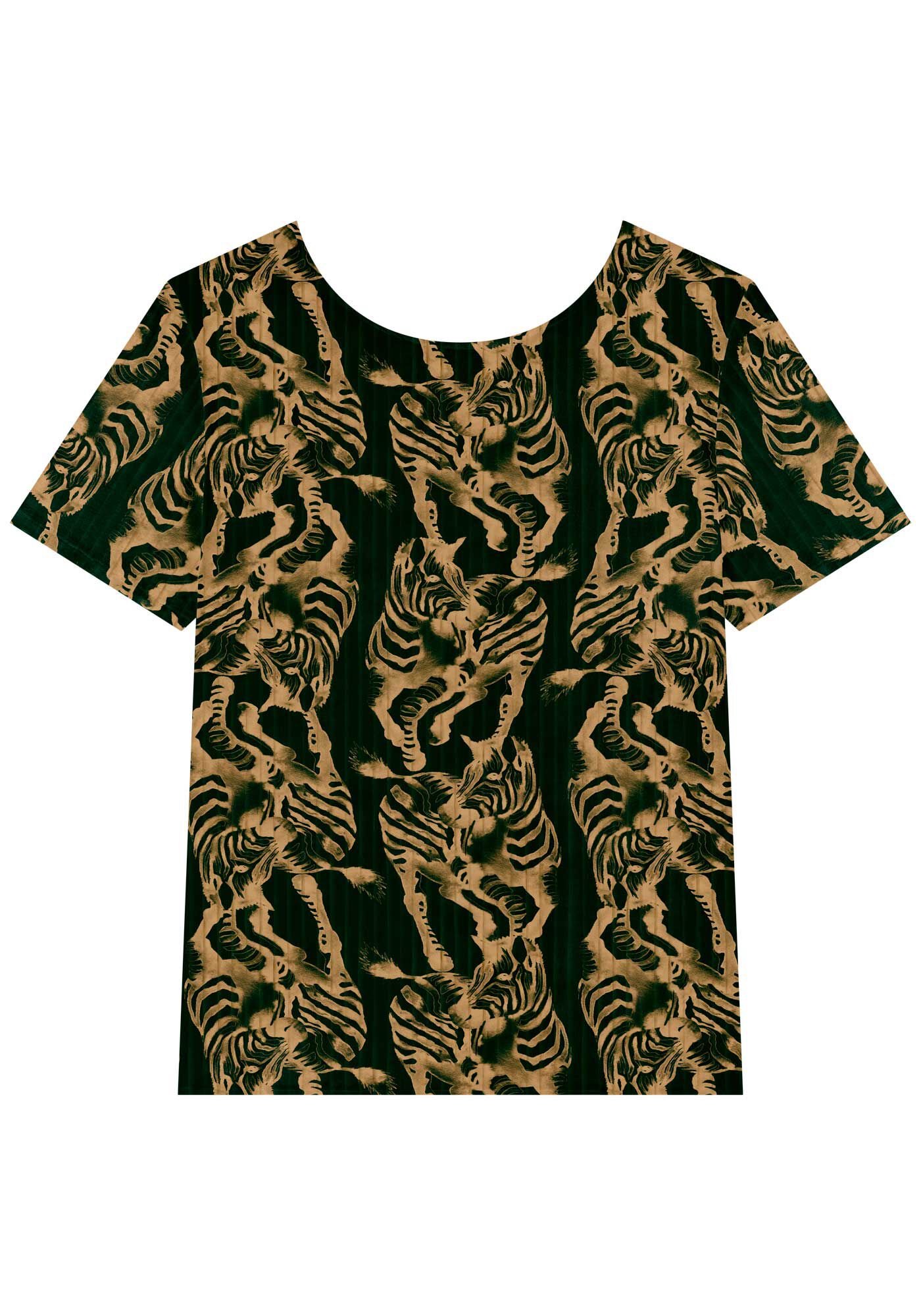 Blusa Estampada De Mangas Curtas Com Decote Redondo, , large.