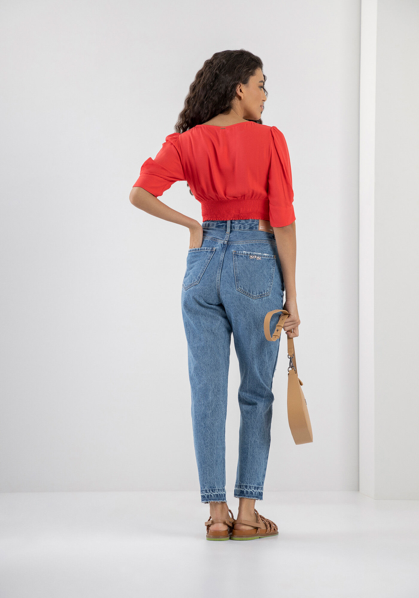 Blusa Cropped em Viscose com Franzido Mangas, , large.