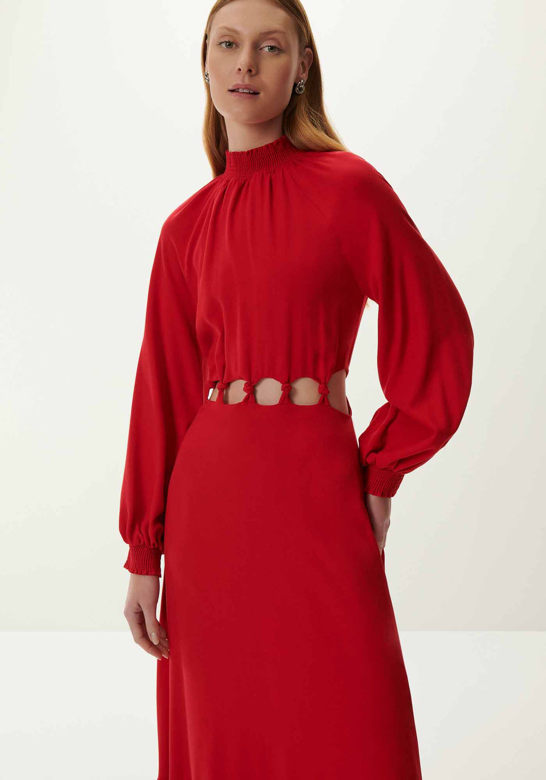 Vestido Longo Manga Longa em Crepe com Cut Out, . Vestido Longo Manga Longa em Crepe com Cut Out, , large.