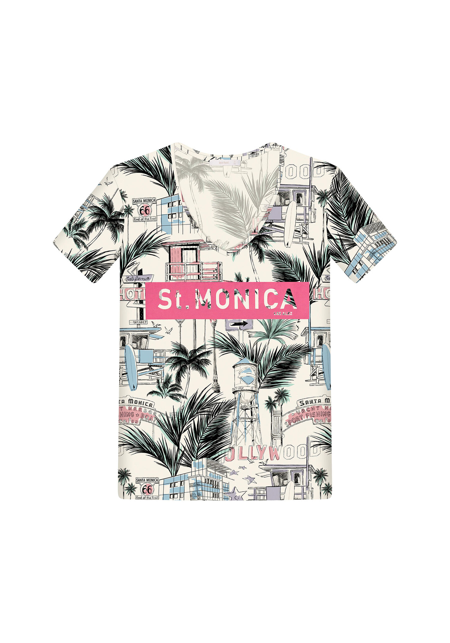 Blusa Decote V Estampada Hollywood, . Blusa Decote V Estampada Hollywood, , large.