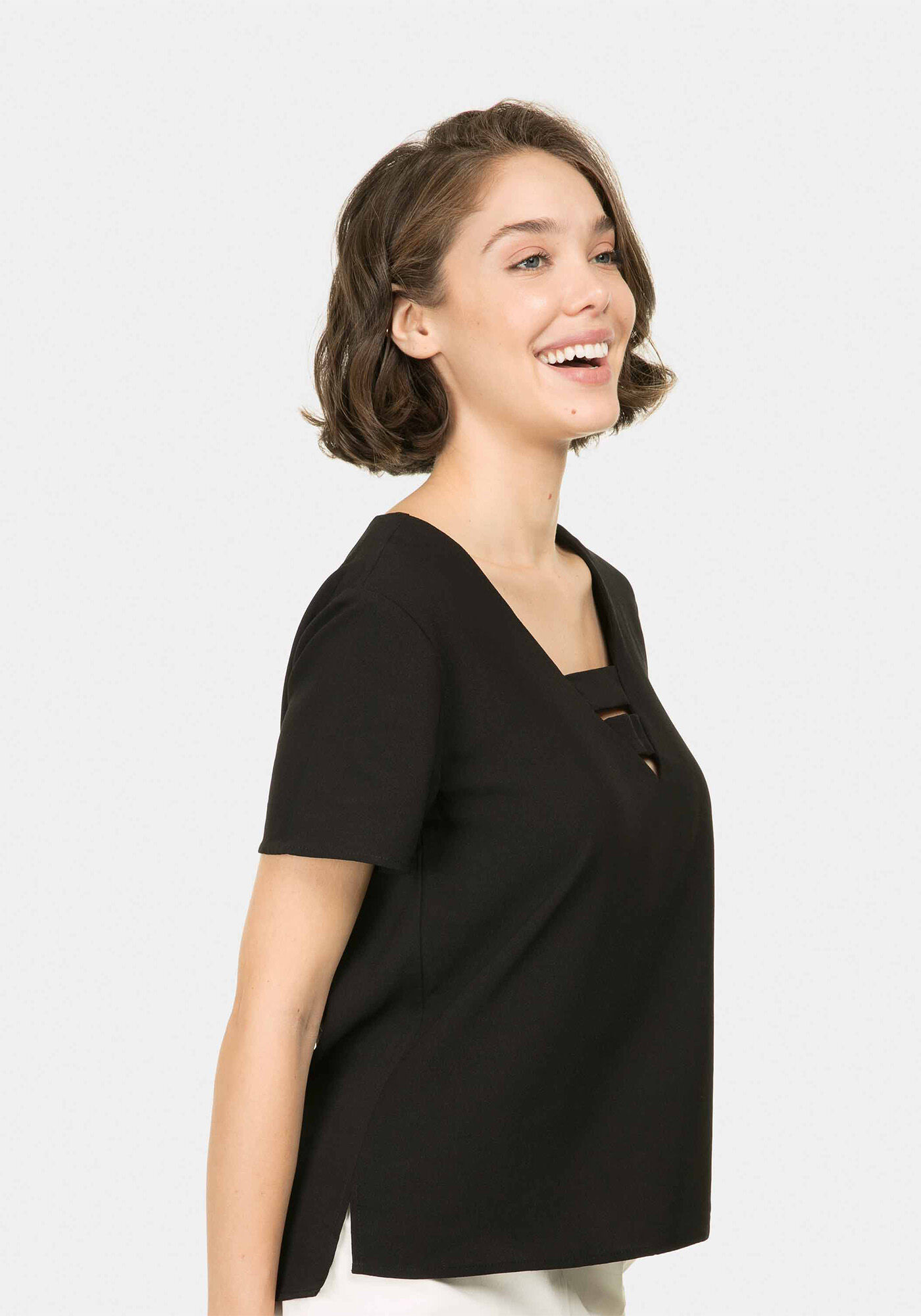 Blusa Decote V Detalhe, , large.