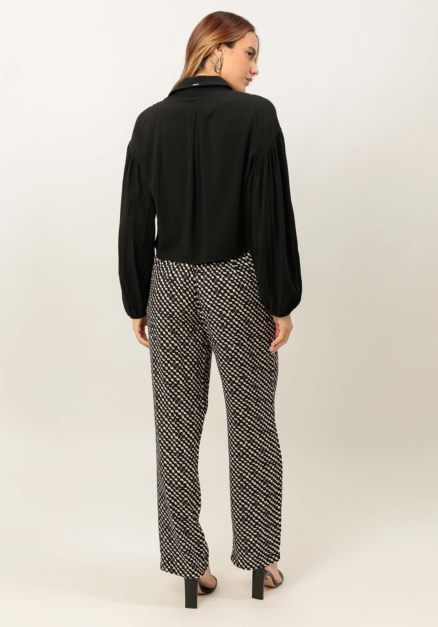 Camisa em Viscose com Manga Longa Bufante, , large.