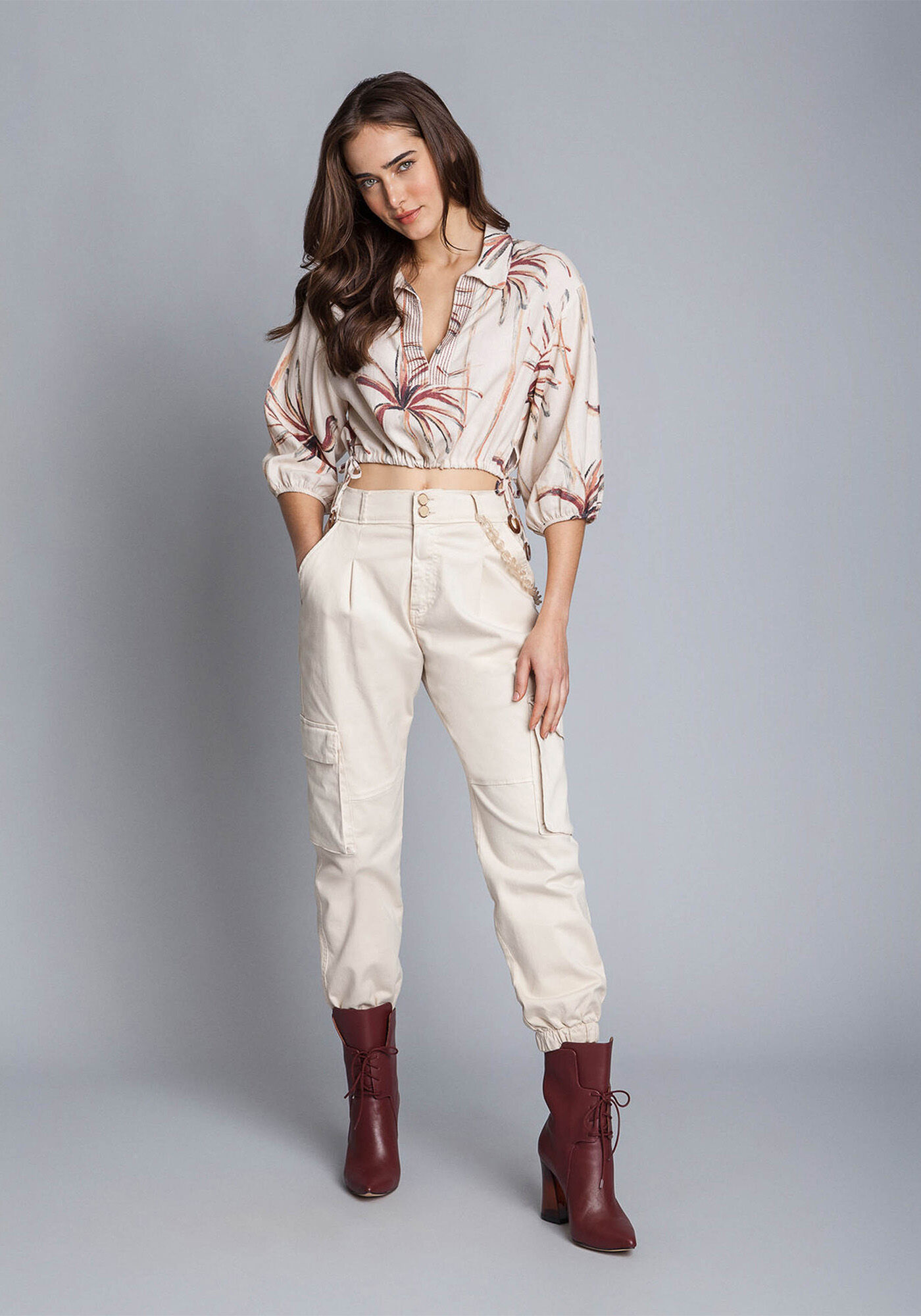 Blusa Cropped Linho Estampa, , large.