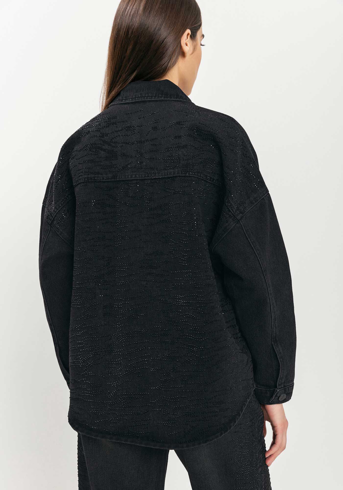 Camisa Jeans De Mangas Longas Com Bolsos E Aplica&ccedil;&otilde;es De Strass, , large.