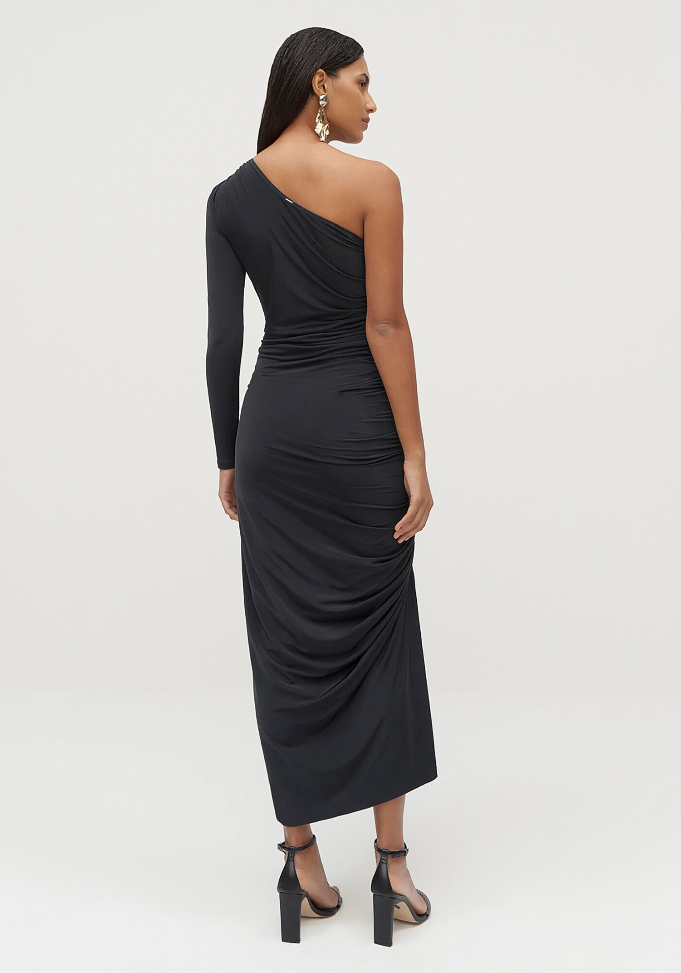 Vestido Midi Ombro S&oacute; Manga Longa Franzido, , large.