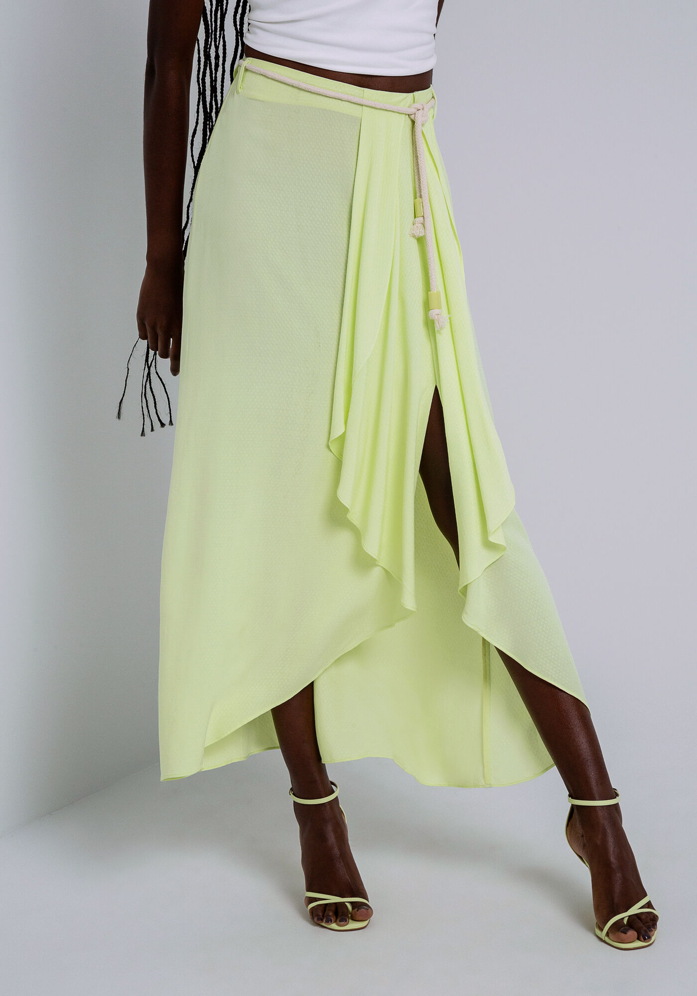 Saia Midi Viscose com Babado Fenda, , large.