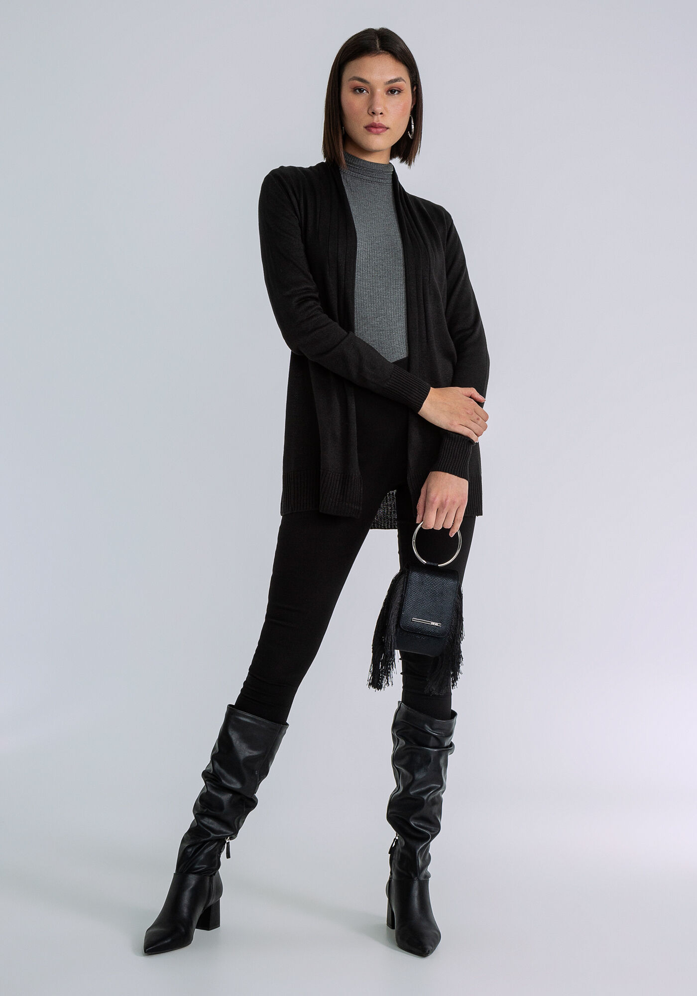 Sobreposi&ccedil;&atilde;o tric&ocirc; manga longa, PRETO, large.