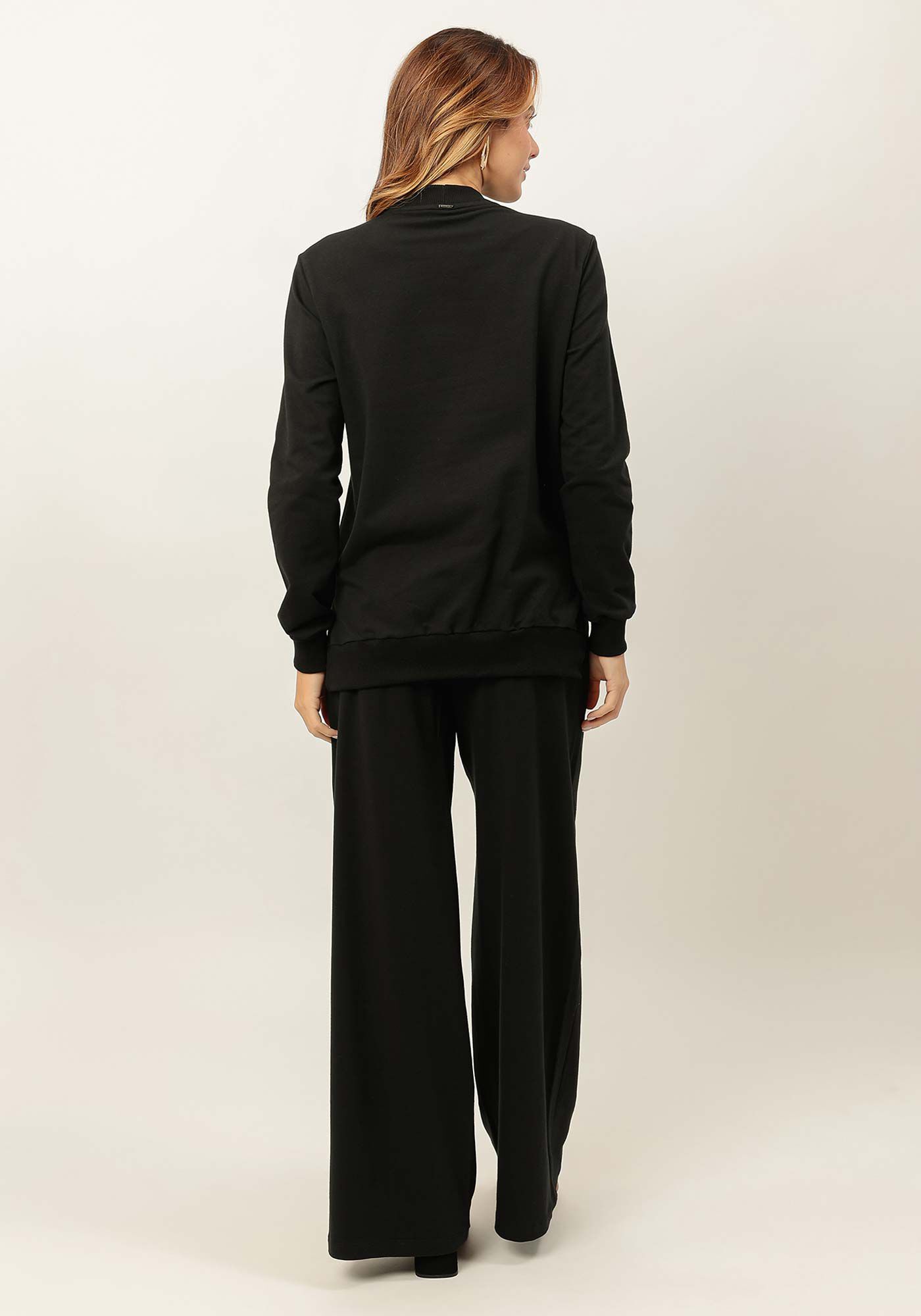 Conjunto em Molecotton com Blus&atilde;o e Cal&ccedil;a Pantalona, PRETO REATIVO, large.