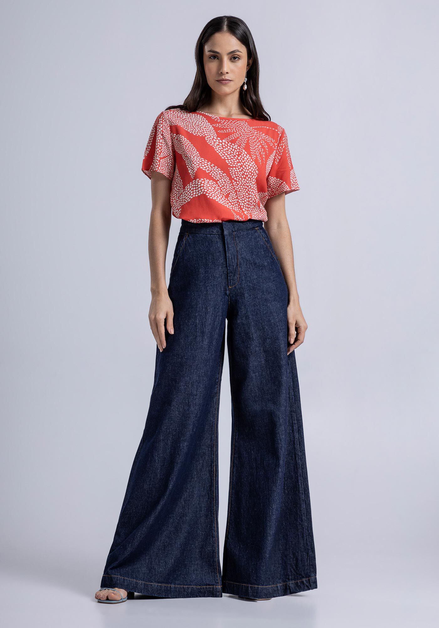 Blusa Manga Curta em Viscose Estampada, , large.