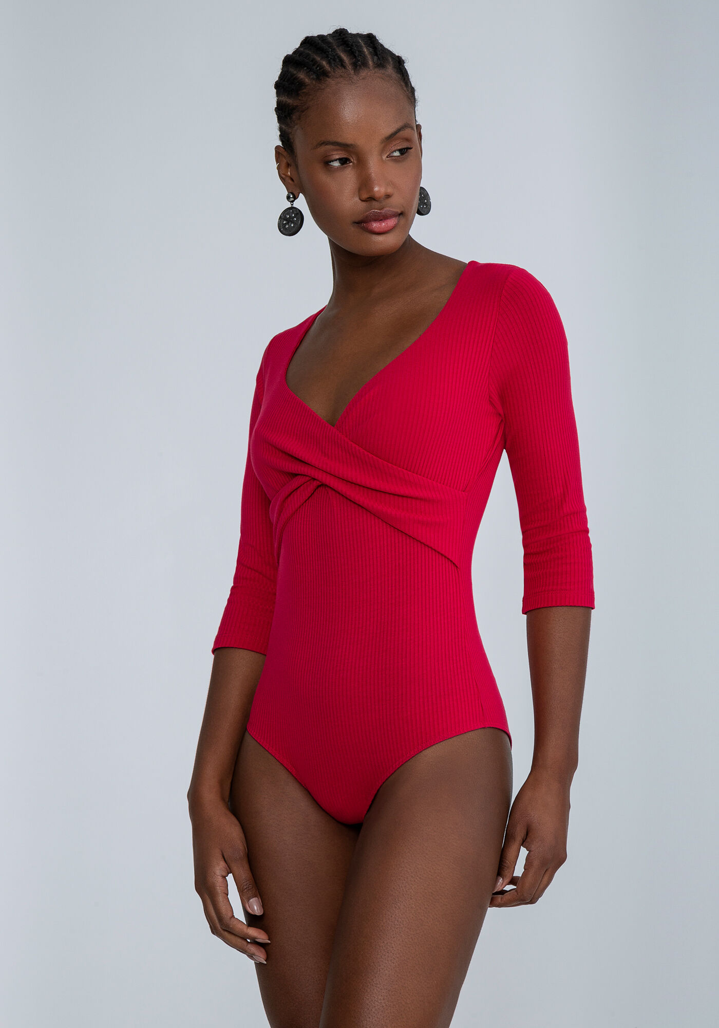 Body Manga 3/4 Transpassado, VERMELHO, large.