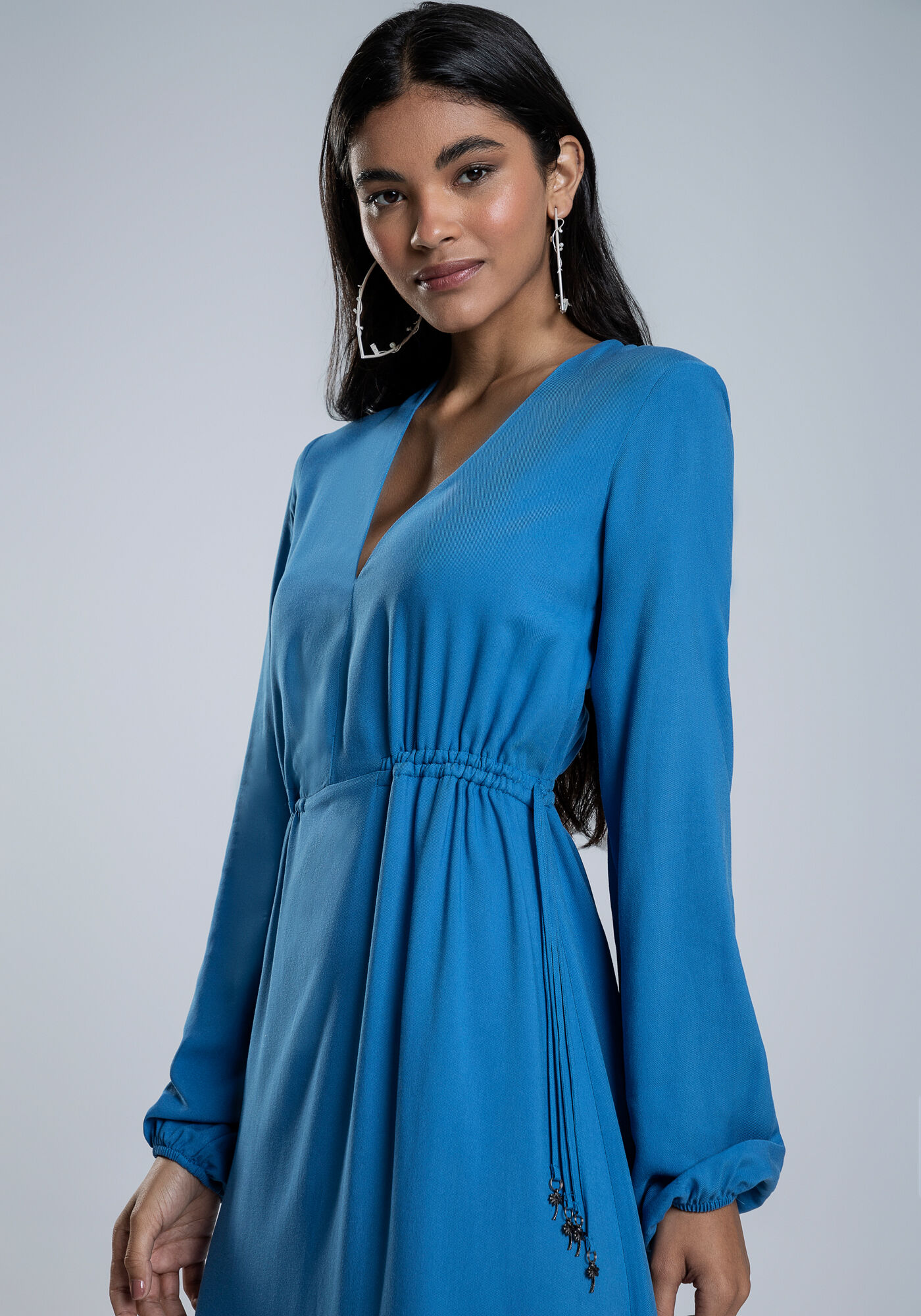 Vestido Midi Manga Longa com Amarra&ccedil;&atilde;o, , large.