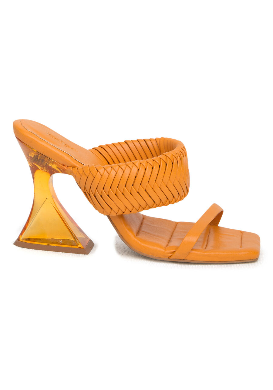 Sandália Salto Alto Bloco Transparente, LARANJA CAJA. Sandália Salto Alto Bloco Transparente, LARANJA CAJA, large.