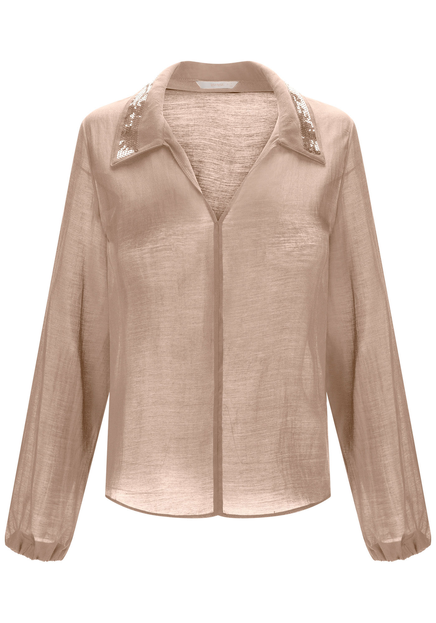 Camisa em Tecido Lyocel com Paet&ecirc;s Gola, , large.