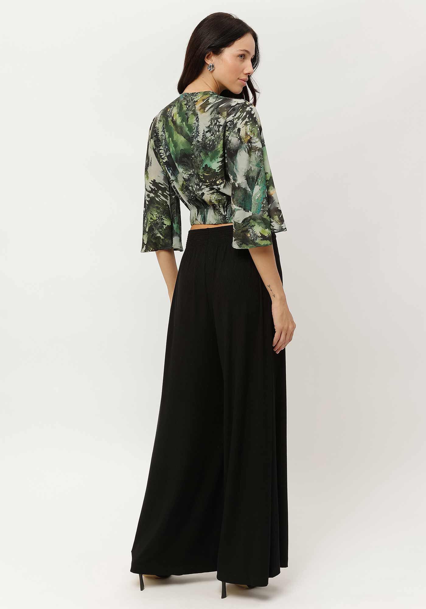 Blusa Cropped Estampada com Manga Flare, , large.