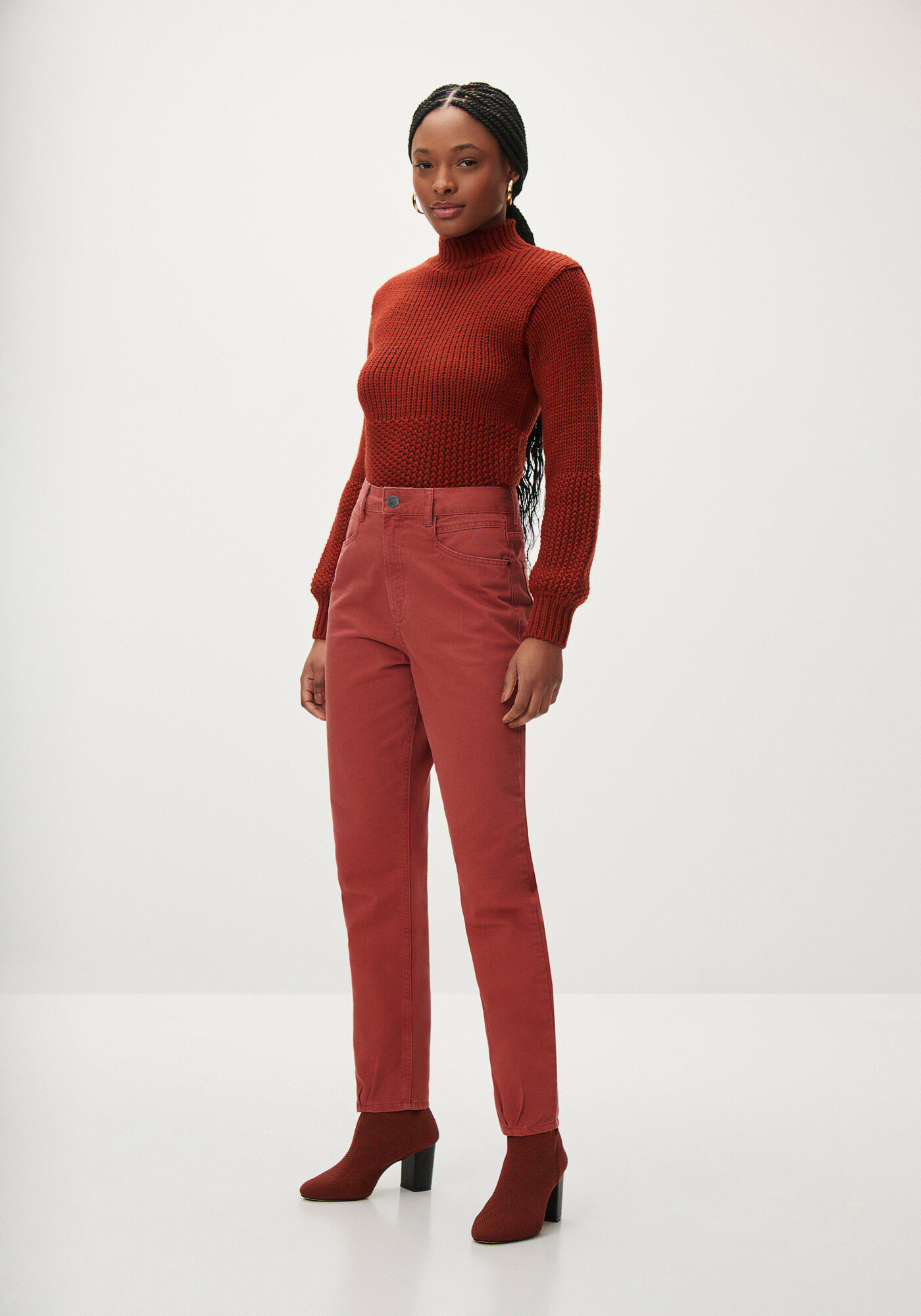 Cal&ccedil;a Sarja Mom Cropped Super Alta com Prega Barra, MARROM MUSTANG, large.