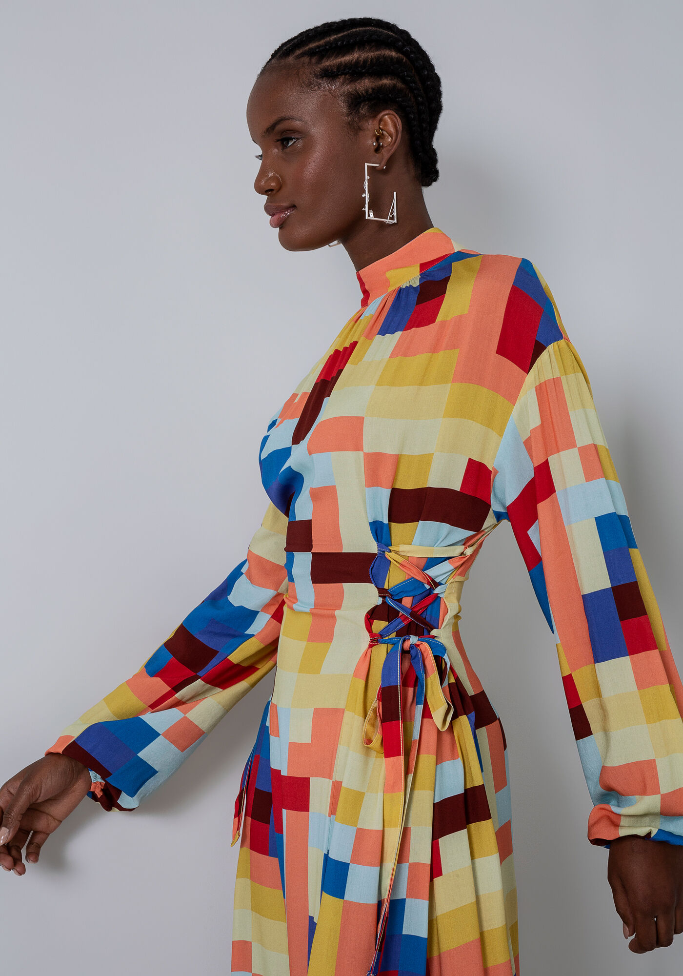 Vestido Midi Ch&aacute; com Tiras e Amarra&ccedil;&atilde;o, , large.