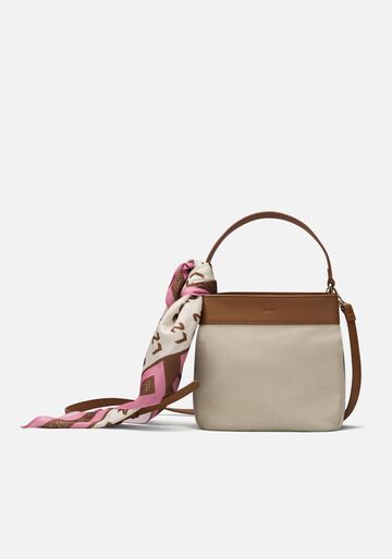 Bolsa Média Em Gorgurão Com Lenço Estampado, CRU. Bolsa Média Em Gorgurão Com Lenço Estampado, CRU, large.