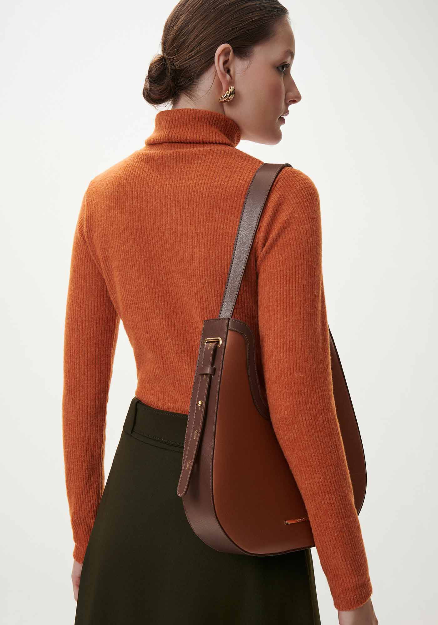 Blusa Manga Longa Canelada com Gola Alta, , large.