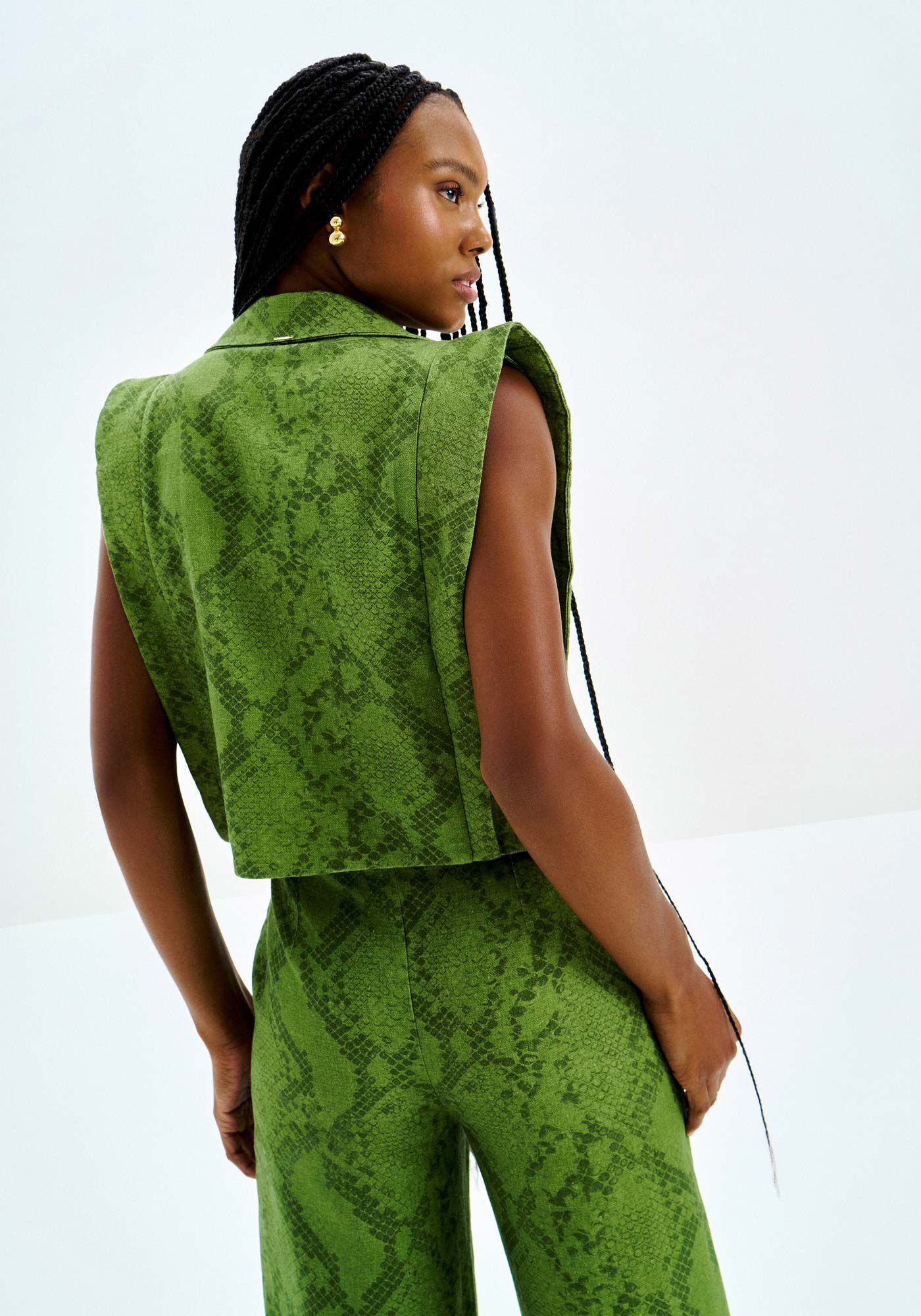 Colete Cropped em Linho Animal Print, SNAKE, large.