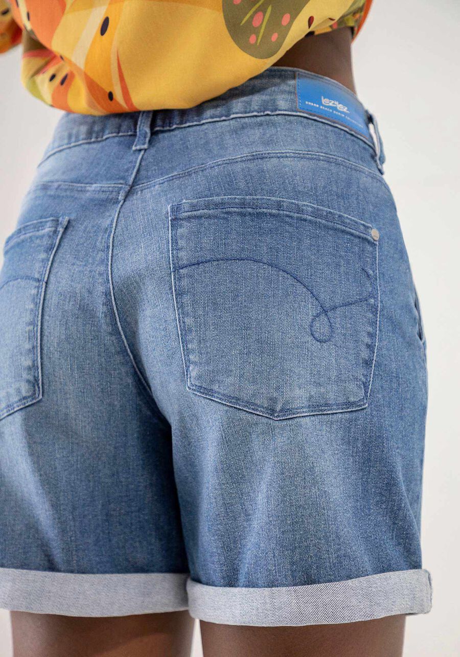 Bermuda Jeans Boyfriend com Lenço Estampado, JEANS, large.