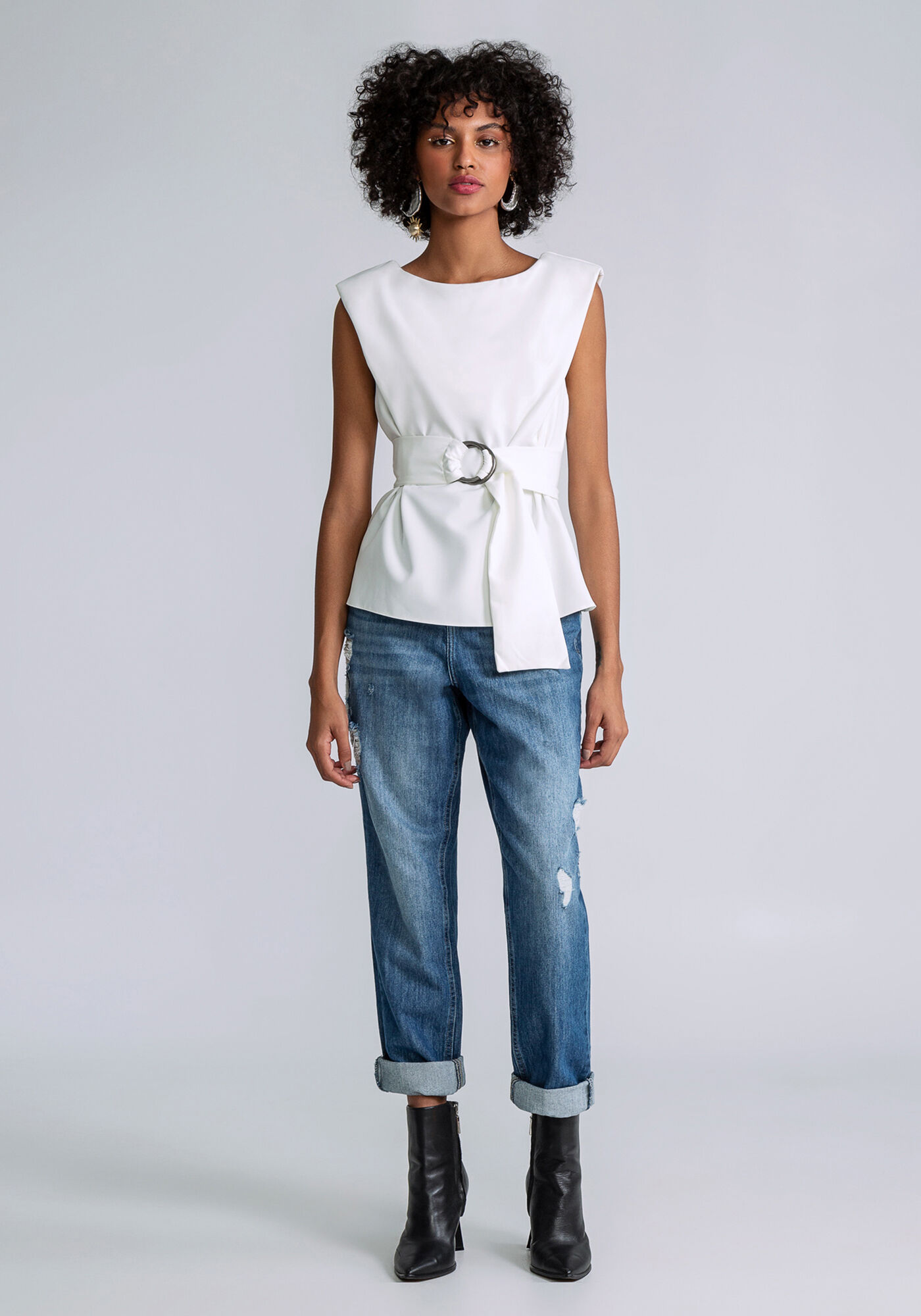 Blusa Estruturada com Cinto, , large.