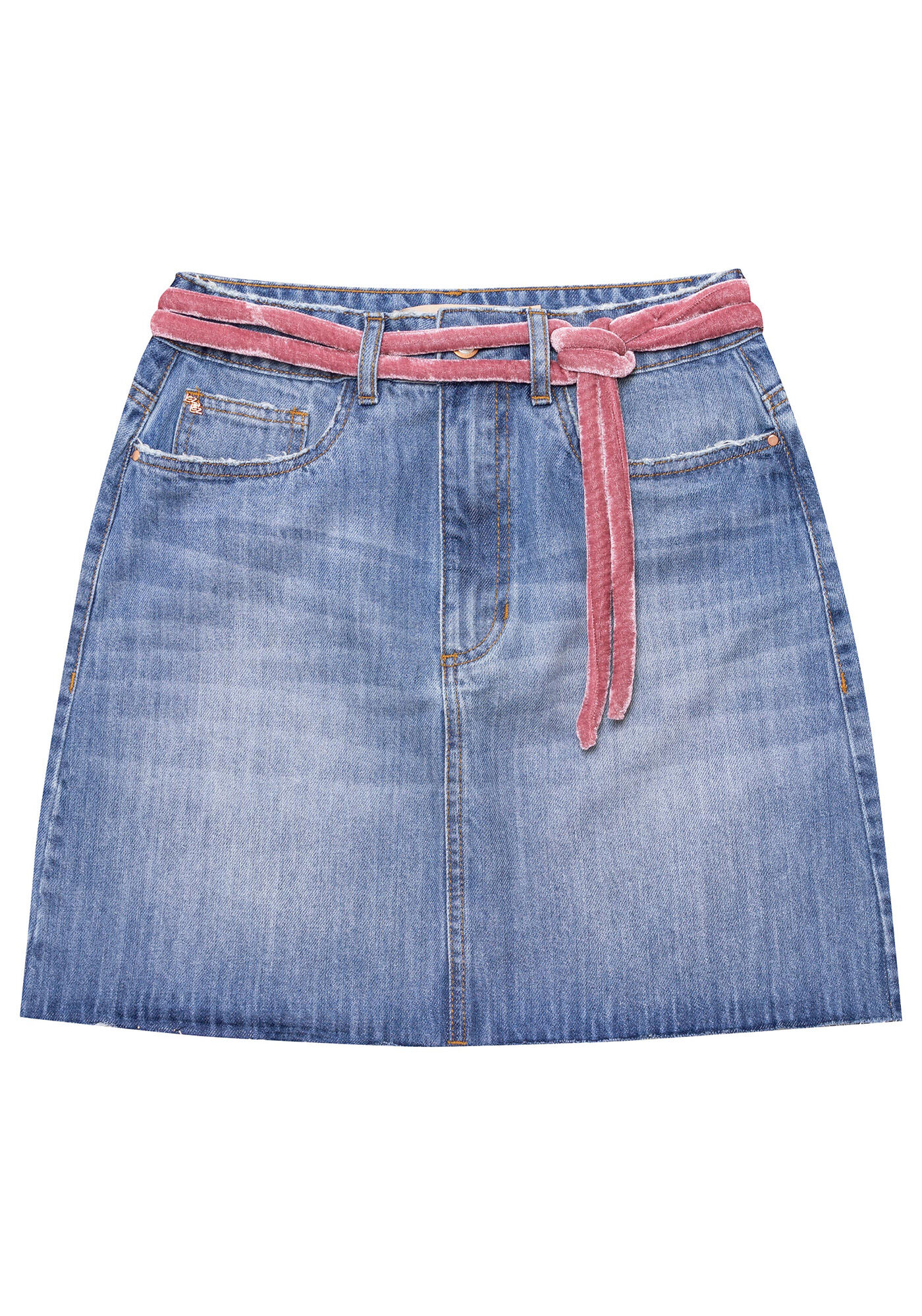 Saia Jeans Cintura Alta Cinto, JEANS, large.