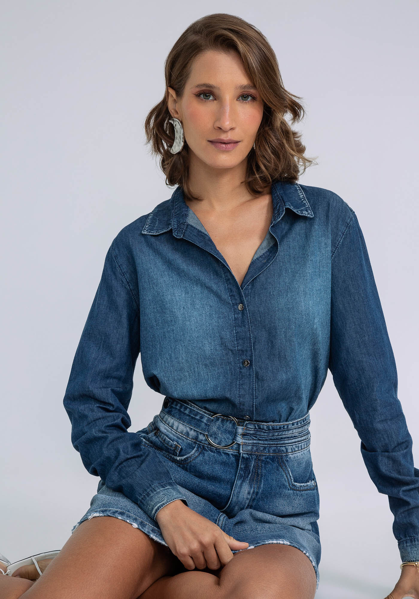 Camisa Jeans Manga Longa, JEANS, large.