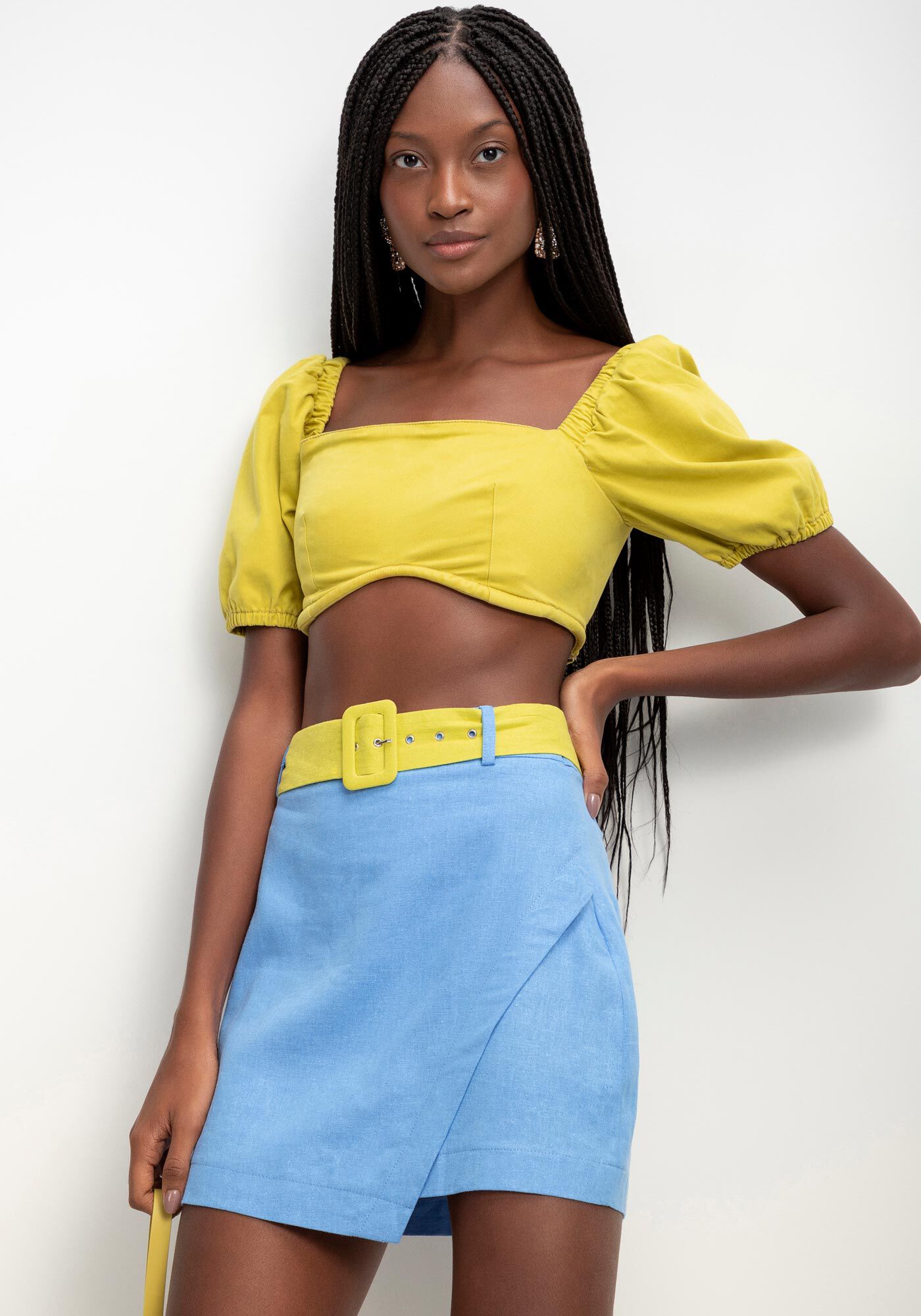 Saia Curta em Linho com Cinto Color, , large.