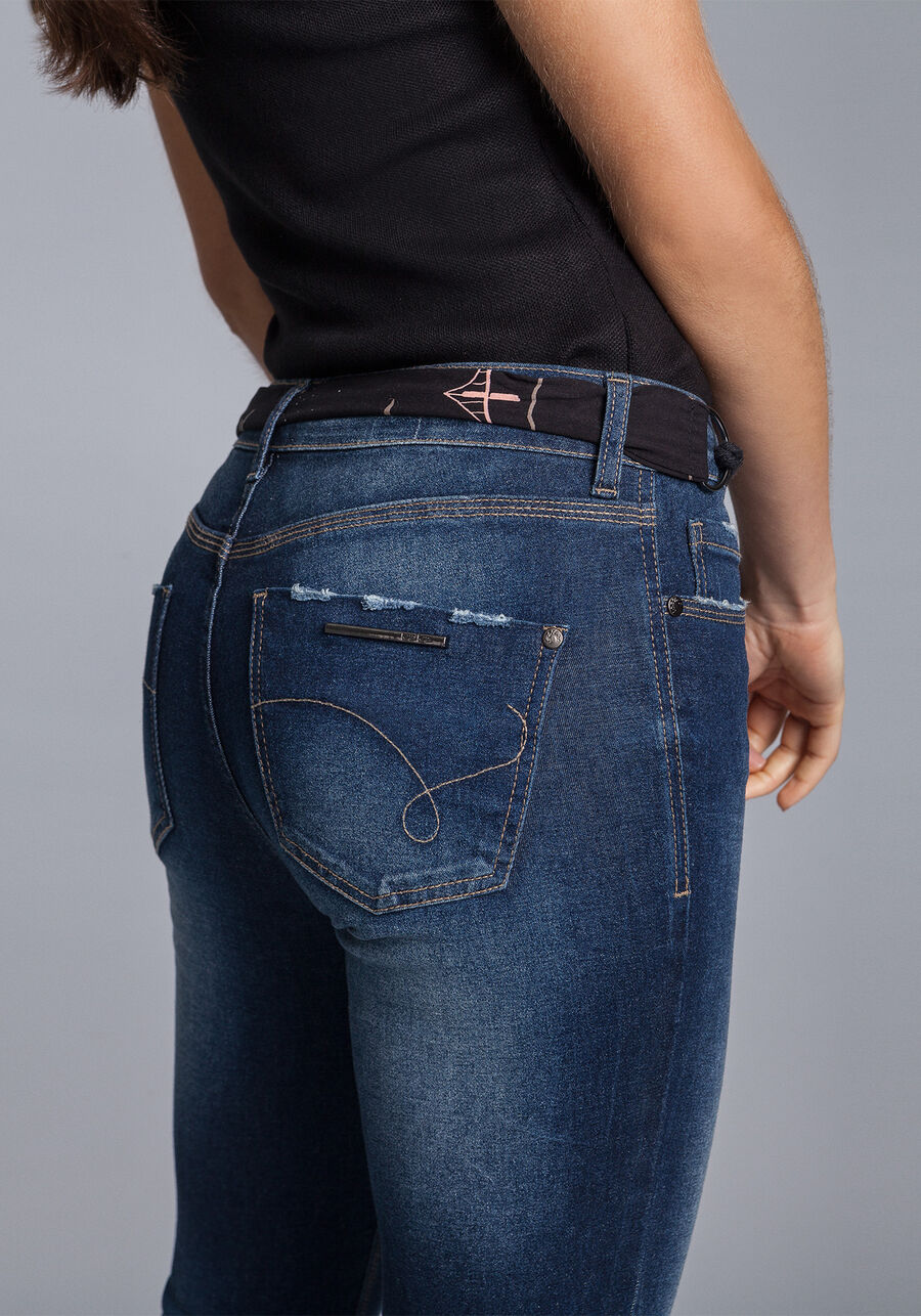 Calça Jeans Skinny Cropped Cinto Elastic, , large.