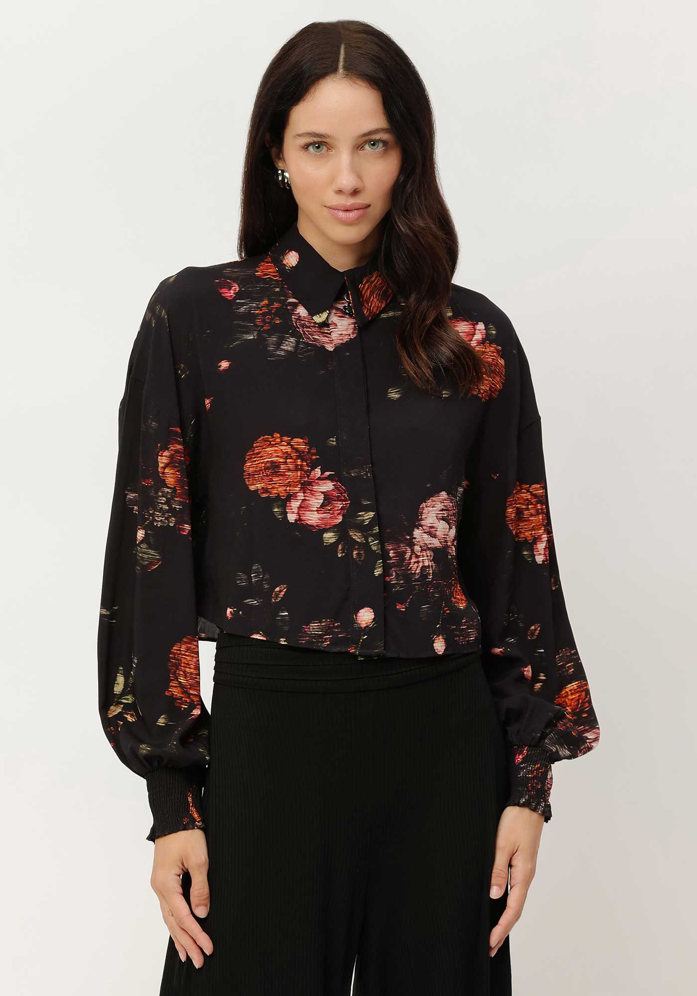 Camisa Cropped Manga Longa Estampada, , large.