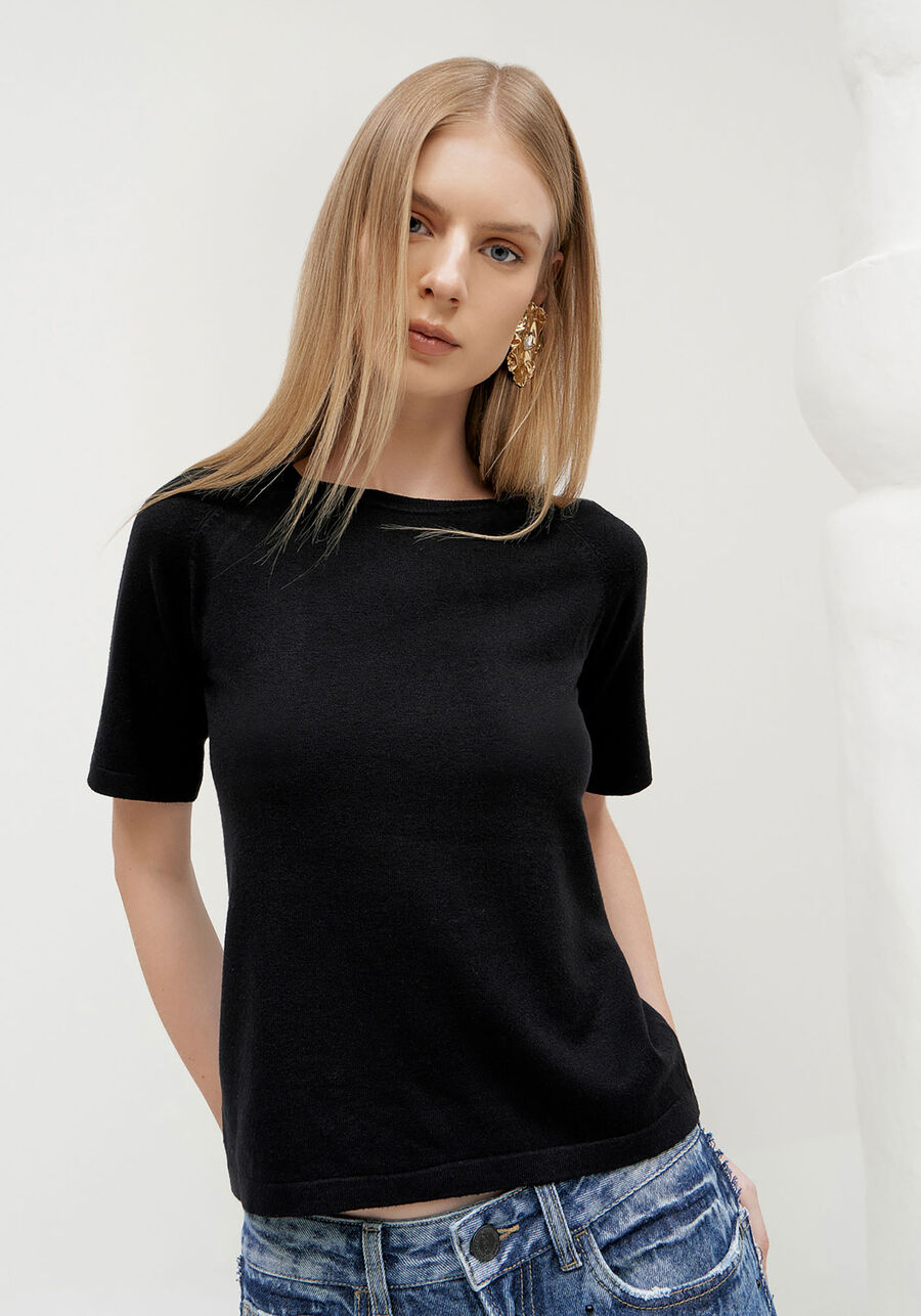 Blusa em Tricô com Manga Curta, . Blusa em Tricô com Manga Curta, , large.