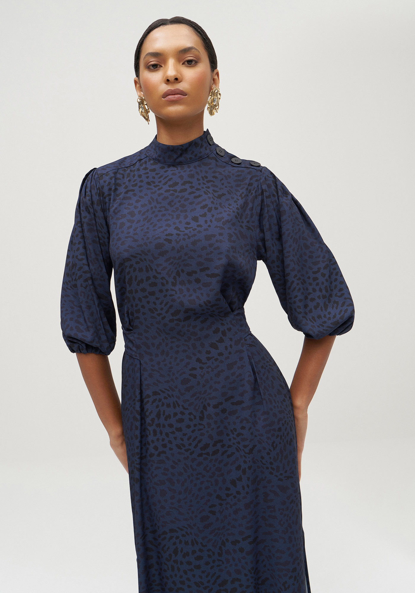 Vestido Midi Manga Bufante com Amarra&ccedil;&atilde;o, , large.