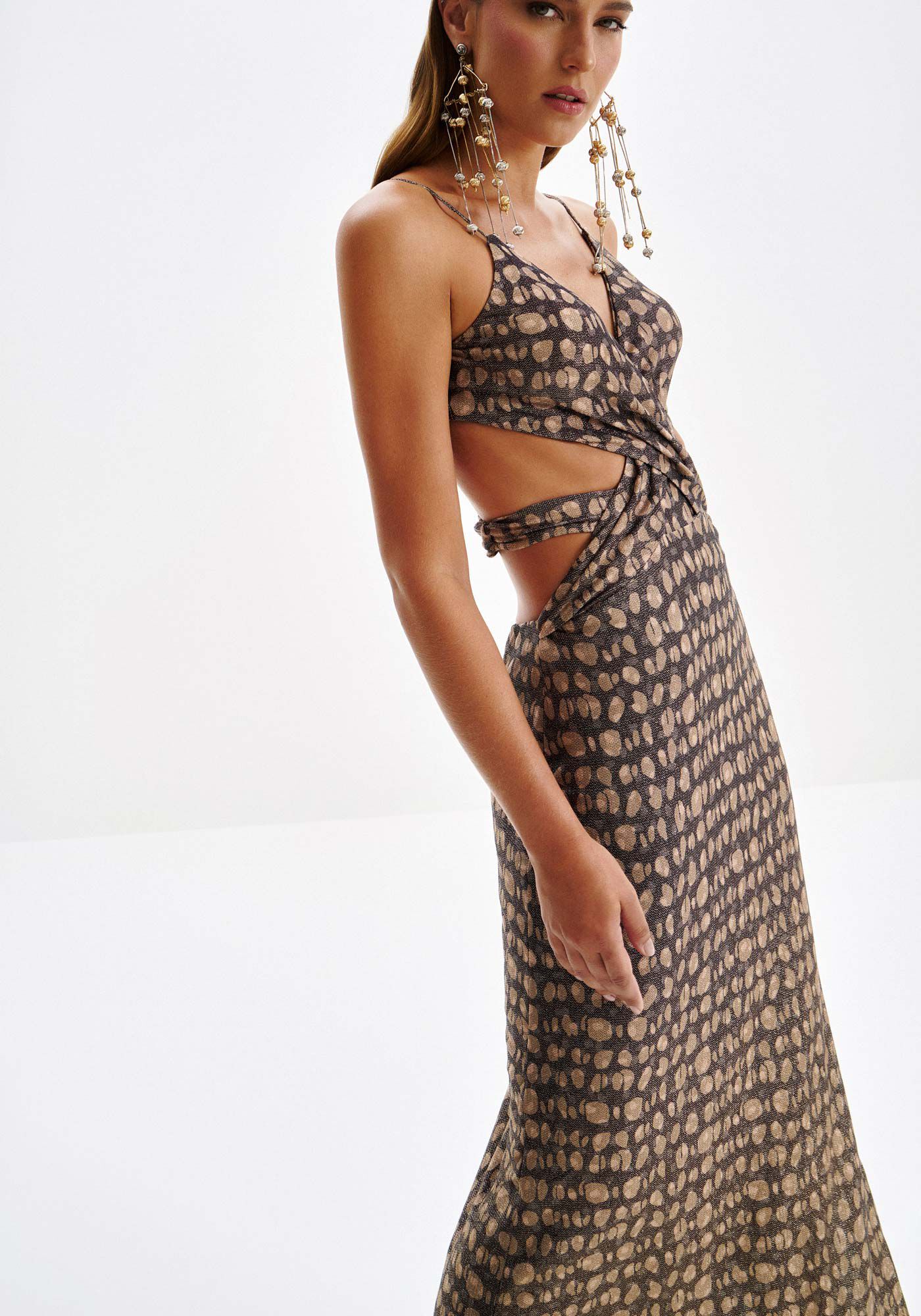 Vestido Longo Estampado com Leve Brilho e Cuts, PANTHER, large.