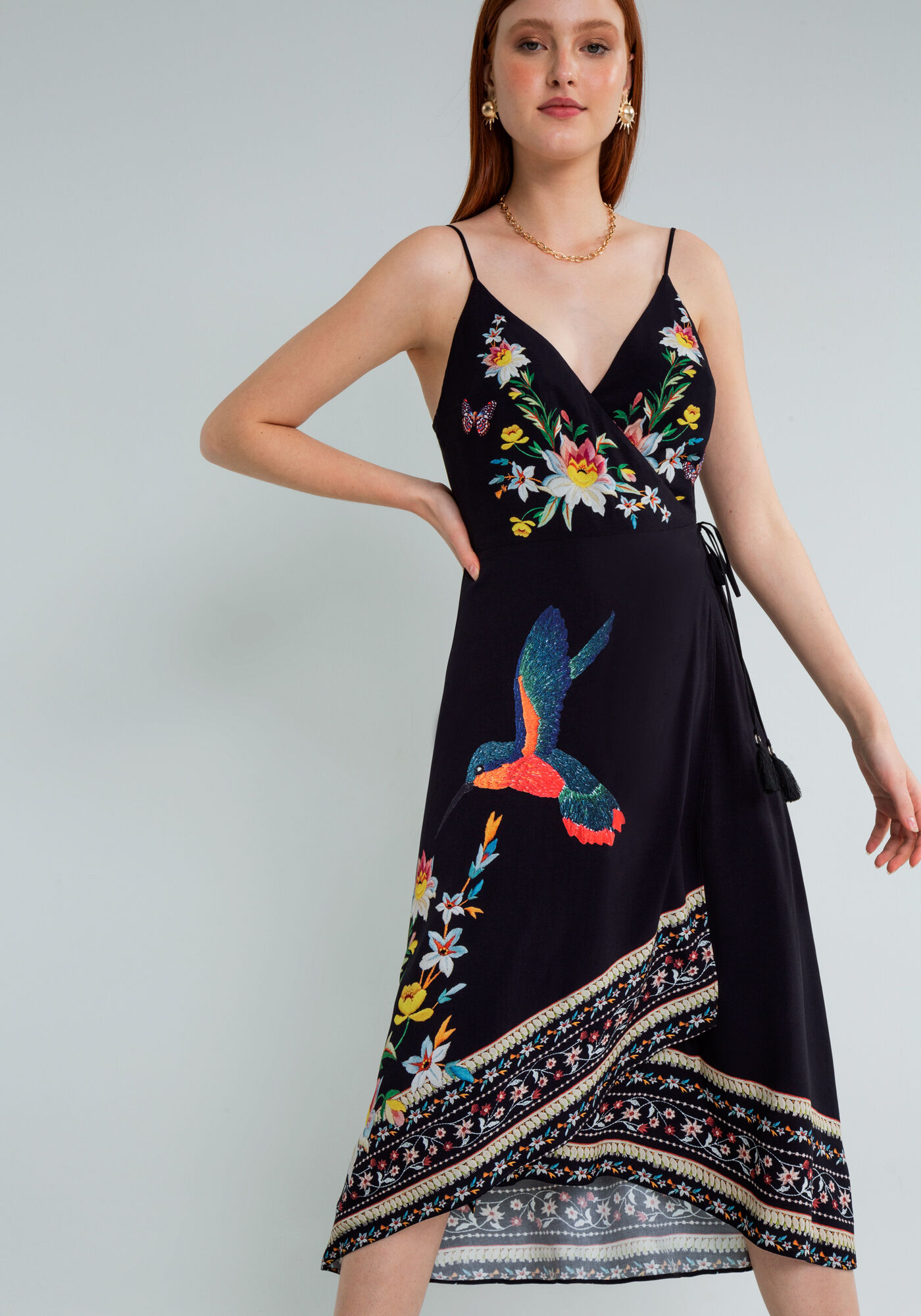 Vestido M&iacute;di Transpassado Estampa, NOSTALGIA, large.