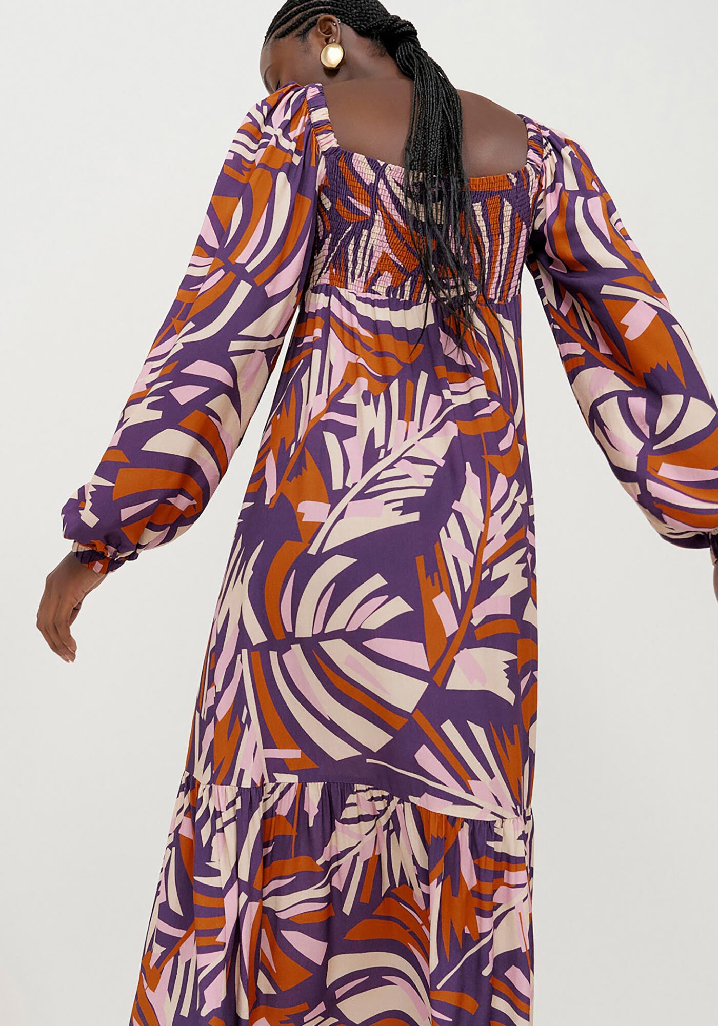 Vestido Midi Estampado com Manga Longa Bufante, , large.