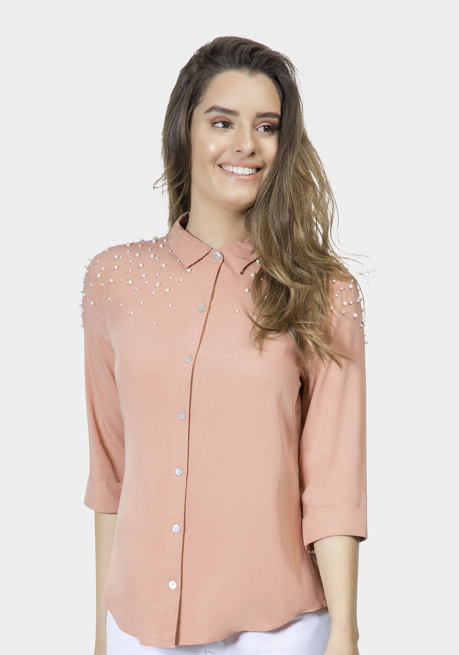 Camisa Manga 3/4 Pérolas Tecido, . Camisa Manga 3/4 Pérolas Tecido, , large.