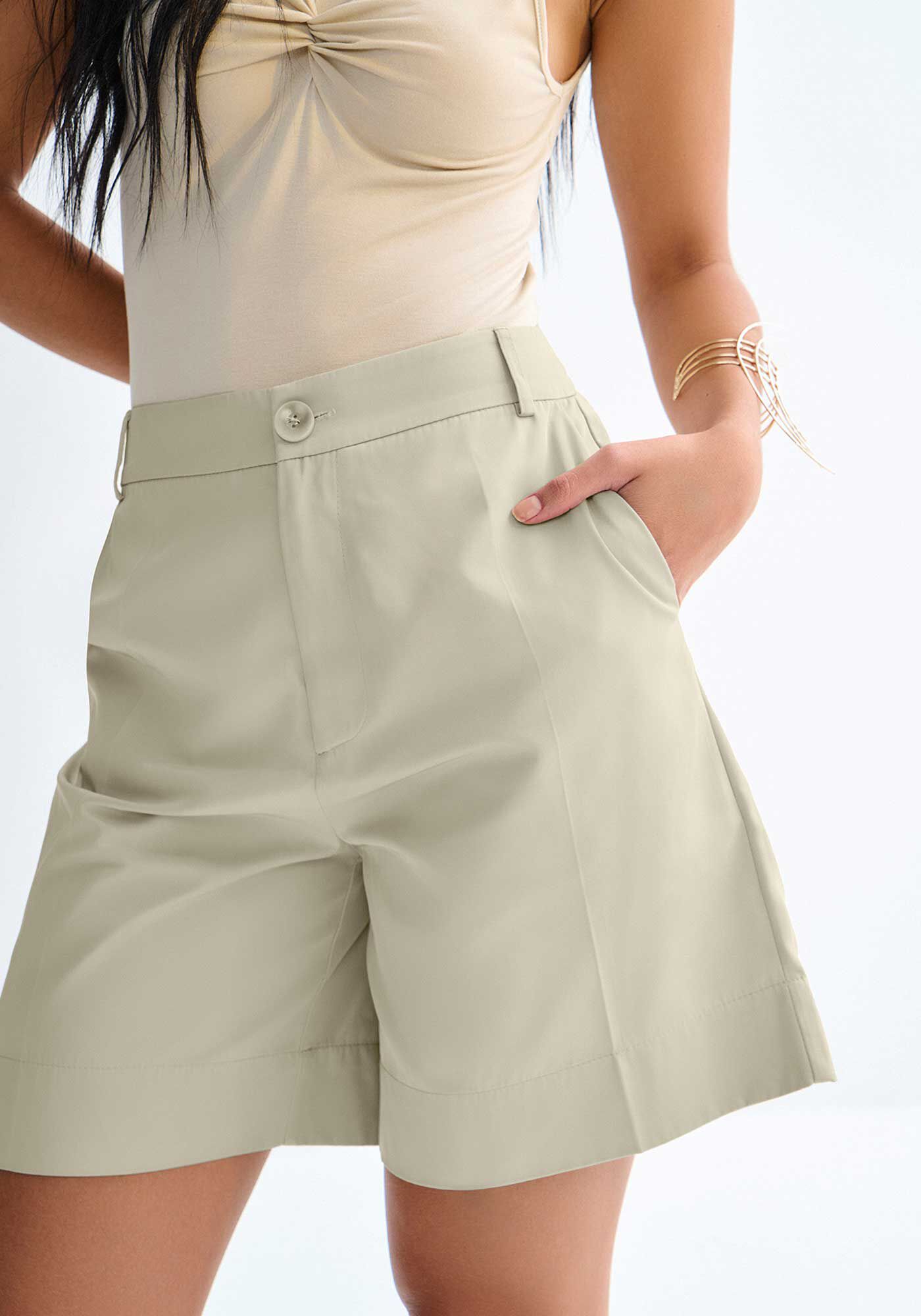 Shorts Cintura Alta Alfaiataria Alongado, , large.