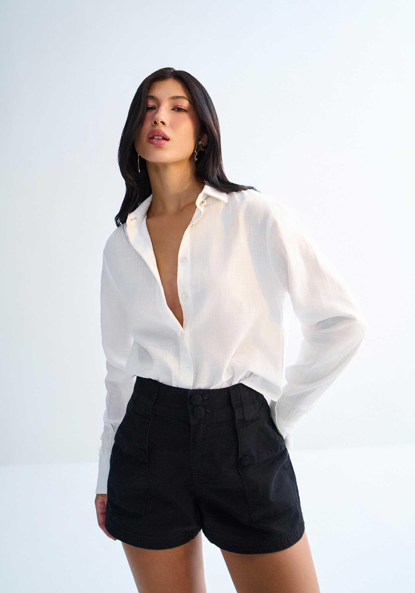 Camisa Alfaiataria em Cotton Rustic com Detalhe Manga, , large.