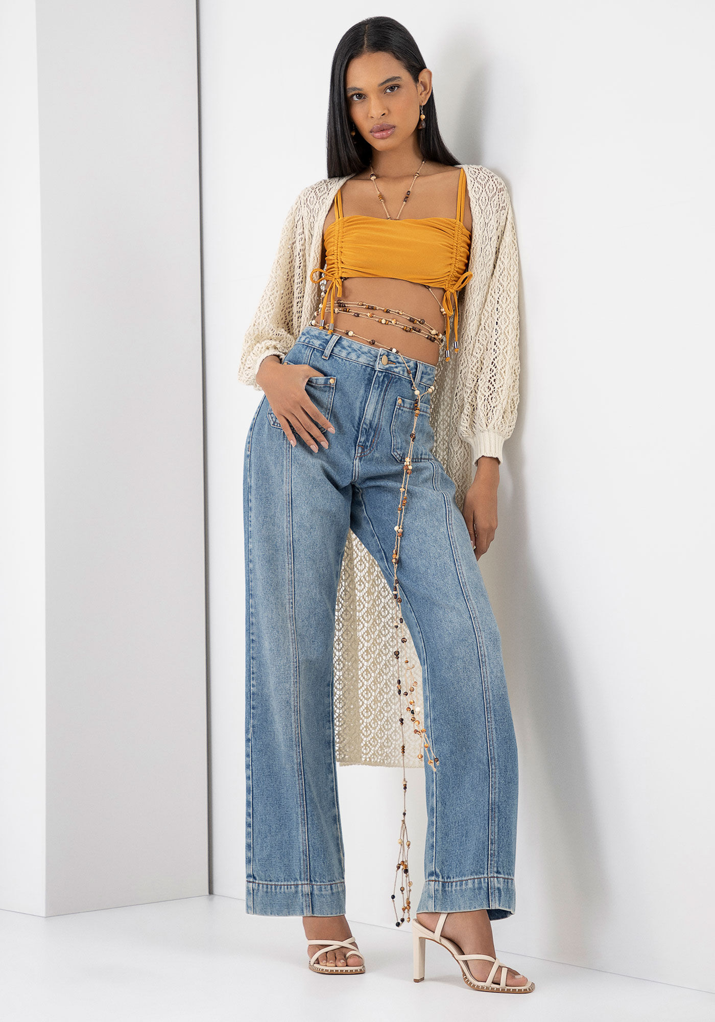 Calça Jeans Wide Leg com Detalhe Bolso | Lez a Lez