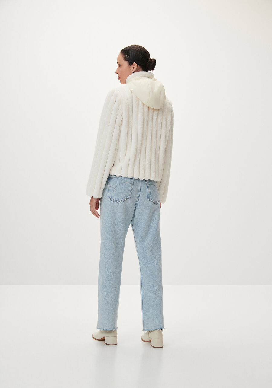 Jaqueta de Pelo com Capuz, BRANCO OFF WHITE. Jaqueta de Pelo com Capuz, BRANCO OFF WHITE, large.