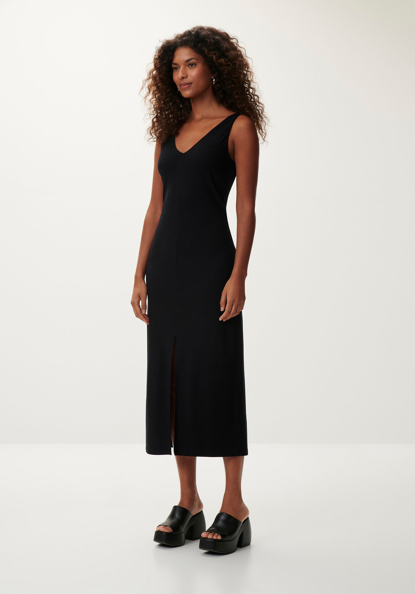 Vestido Midi Canelado com Fenda, , large.