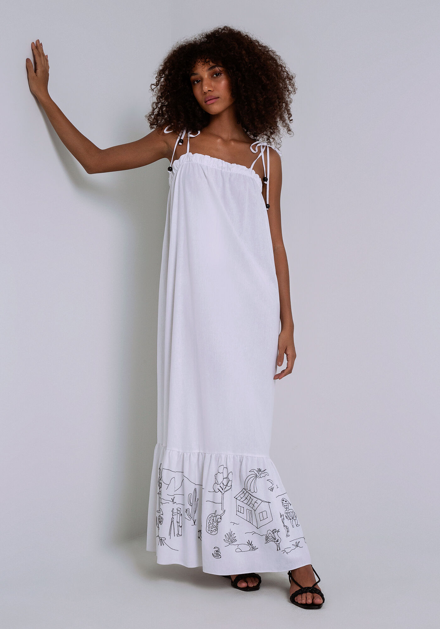 Vestido branco de linho longo online