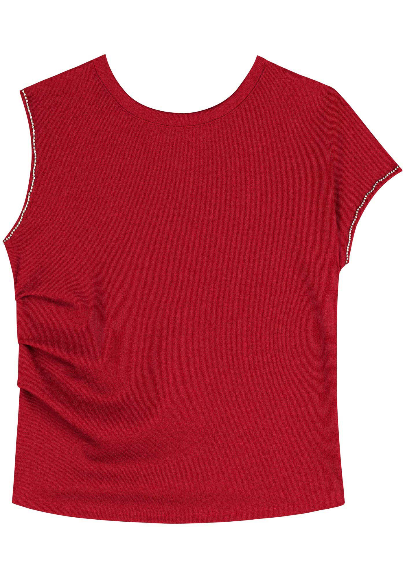 Blusa De Malha Com Manga &Uacute;nica E Aplica&ccedil;&otilde;es De Strass, , large.