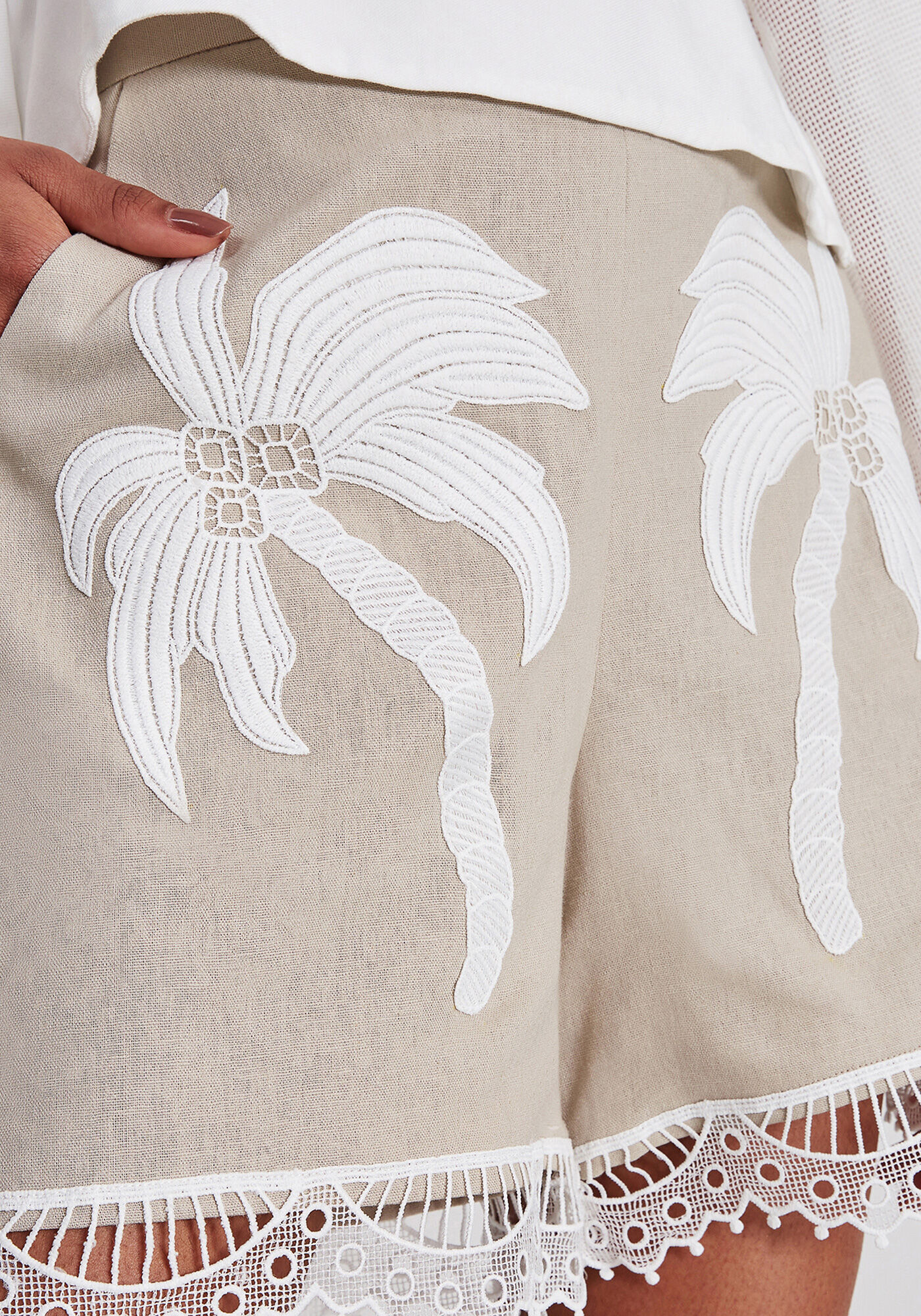 Shorts Linho com Bordado Guipir, , large.