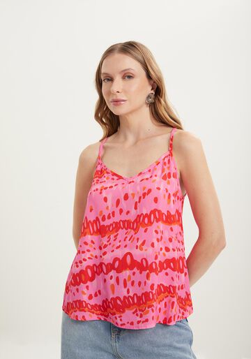 Blusa Regata Estampada De Alças Com Decote V Em Viscose, COLOR SKIN ROSA. Blusa Regata Estampada De Alças Com Decote V Em Viscose, COLOR SKIN ROSA, large.