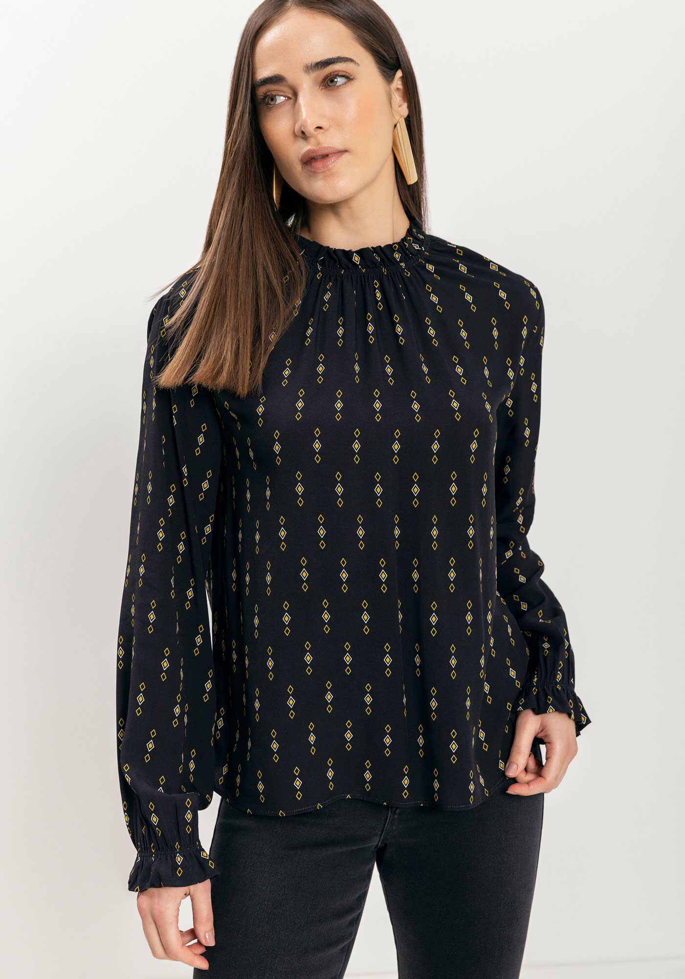 Blusa Estampada De Mangas Longas Em Viscose Respons&aacute;vel, , large.