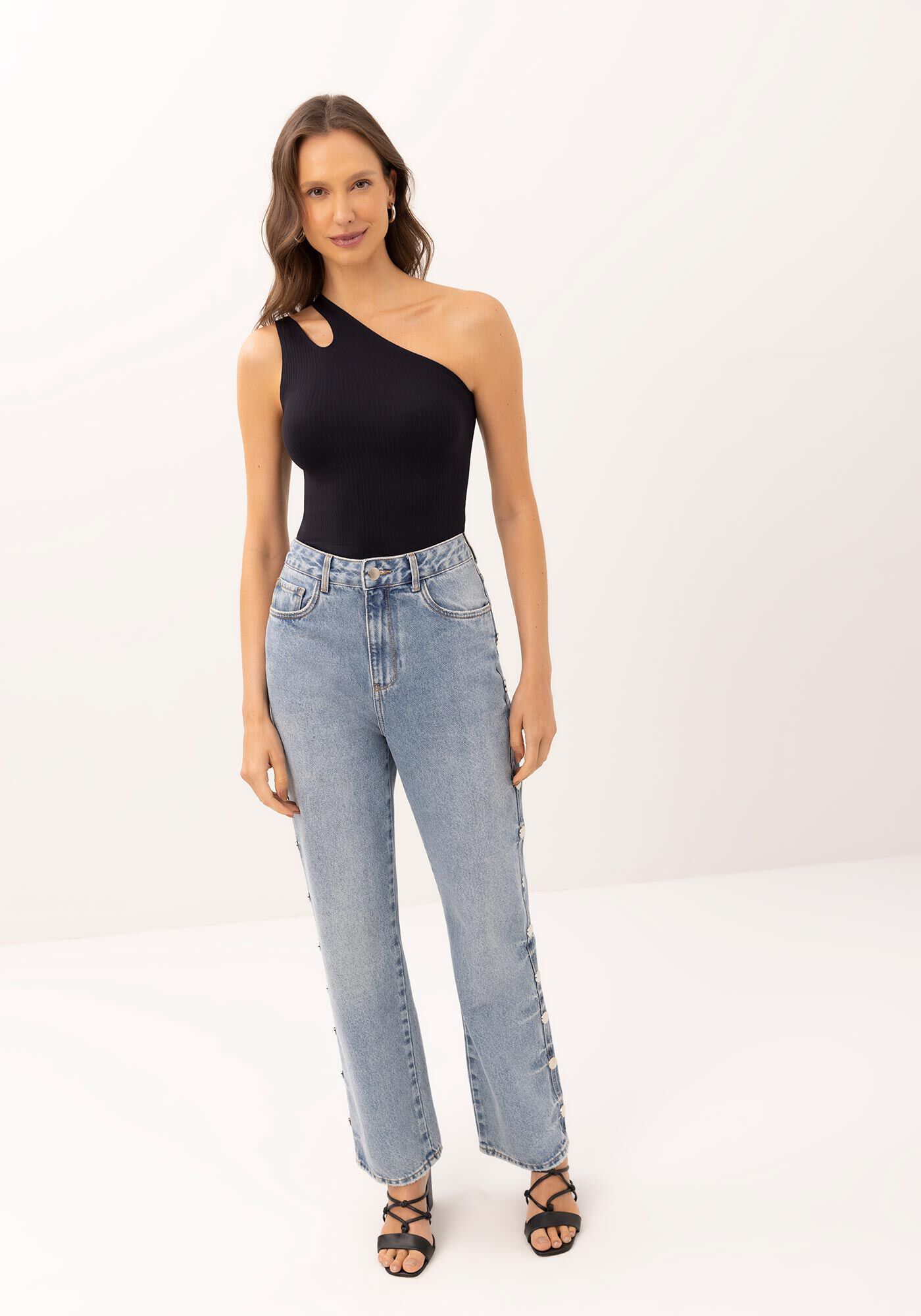 Blusa Cropped Seamless Um Ombro S&oacute; com Cut, , large.