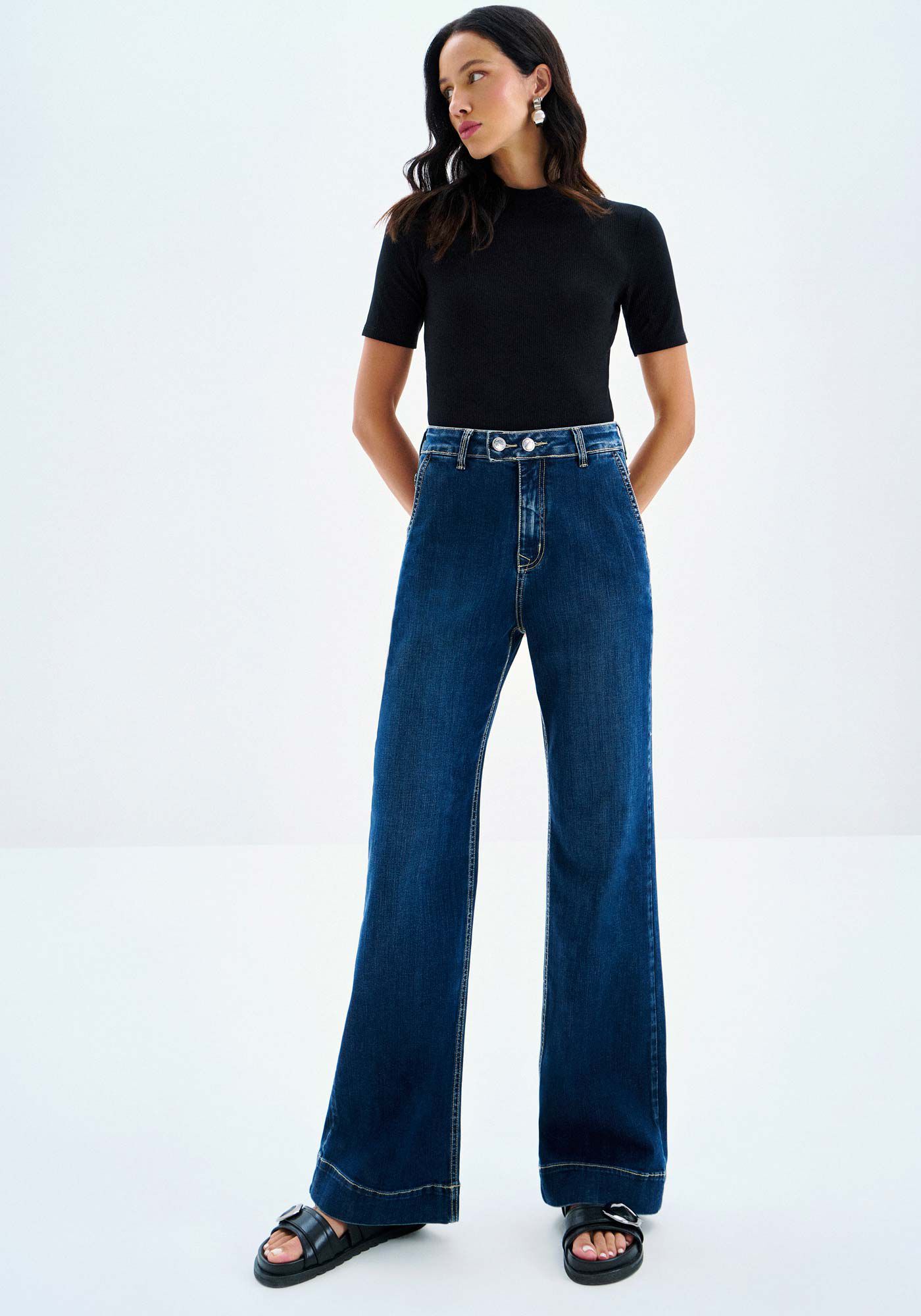 Cal&ccedil;a Jeans Wide Leg Cintura Alta Comfort, JEANS, large.